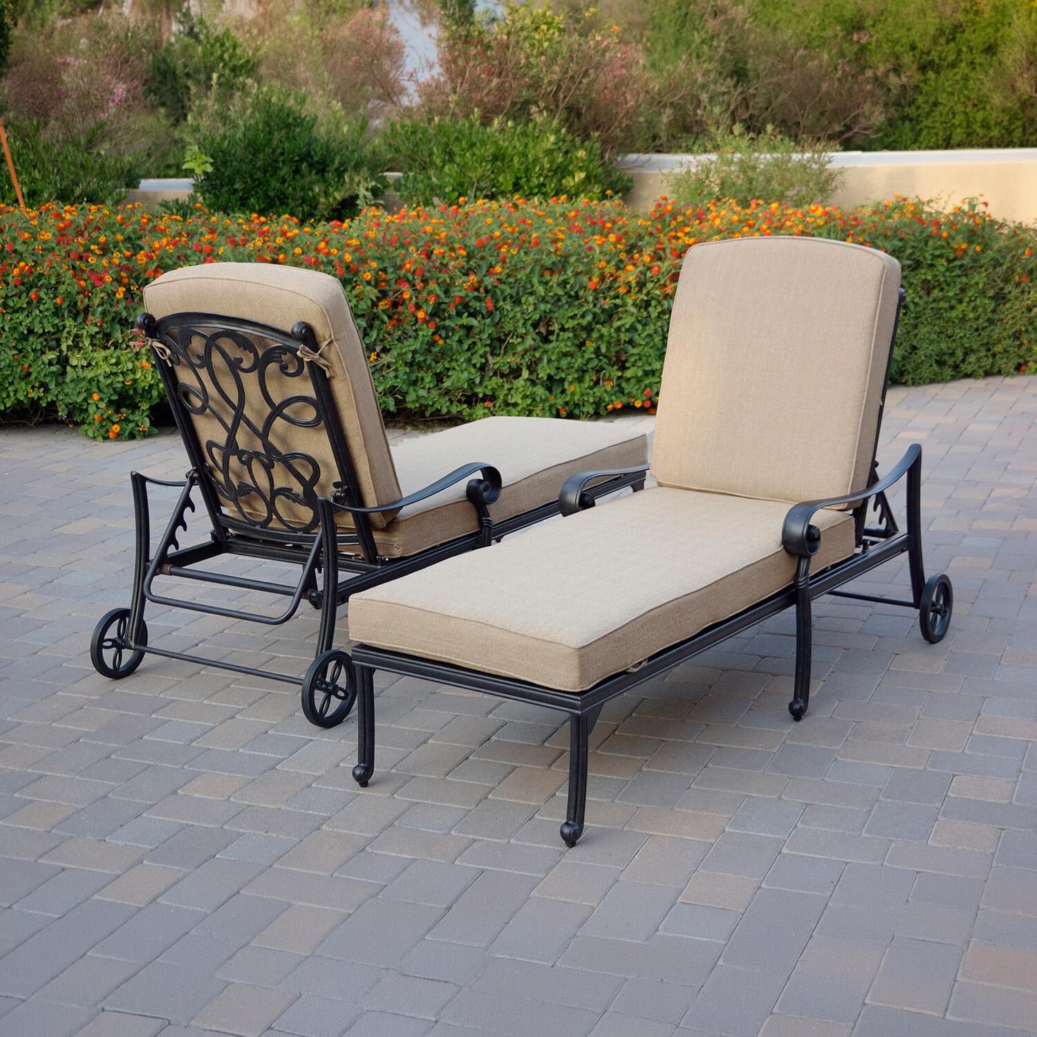 Santa Monica Cast Aluminum 2 Pc Set Chaise Lounge Set in Antique Bronze/Beige Canvas by Darlee