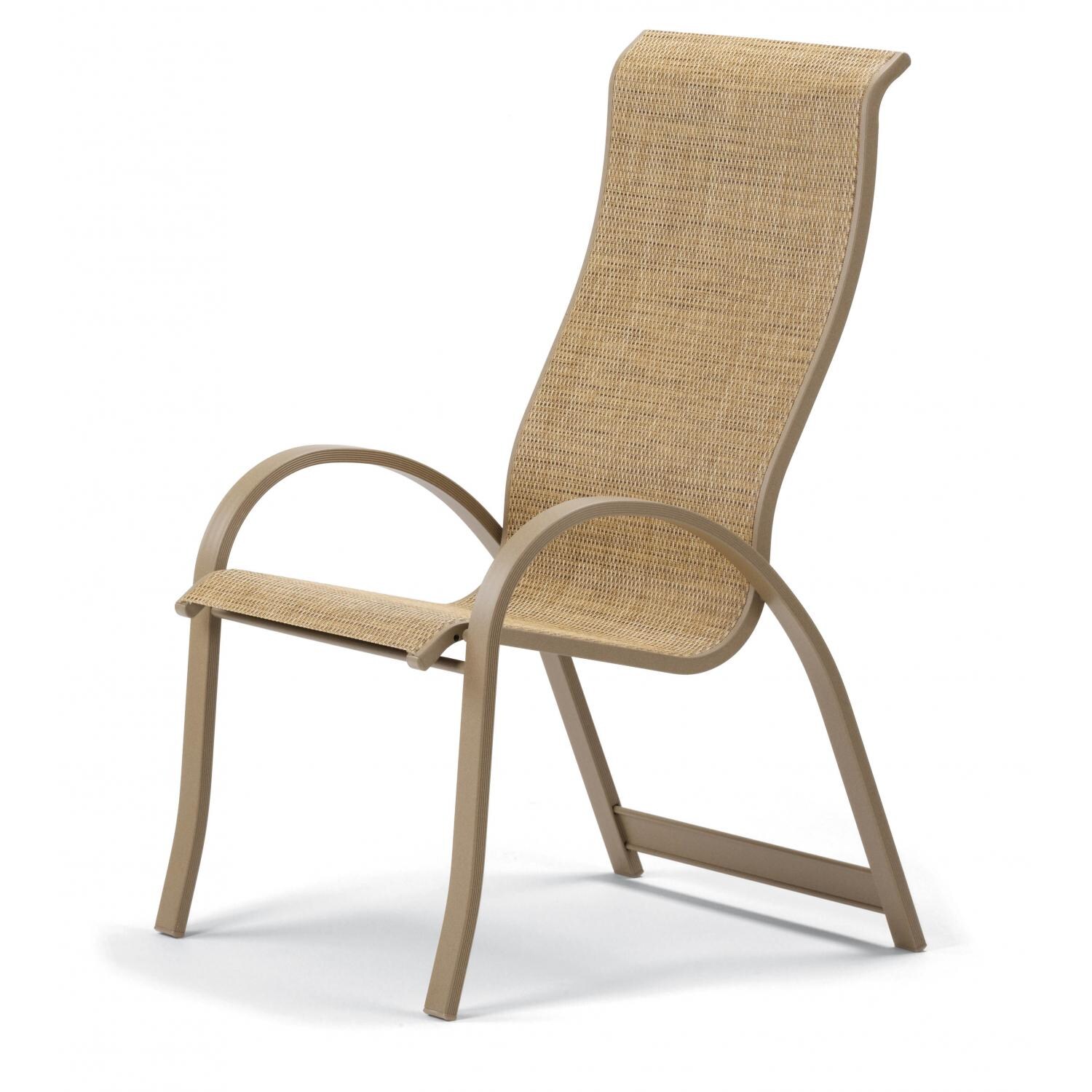 Aruba II Supreme Aluminum Patio Dining Arm Chair With Sling Seating By Telescope Casual - Textured Desert/Hickory
