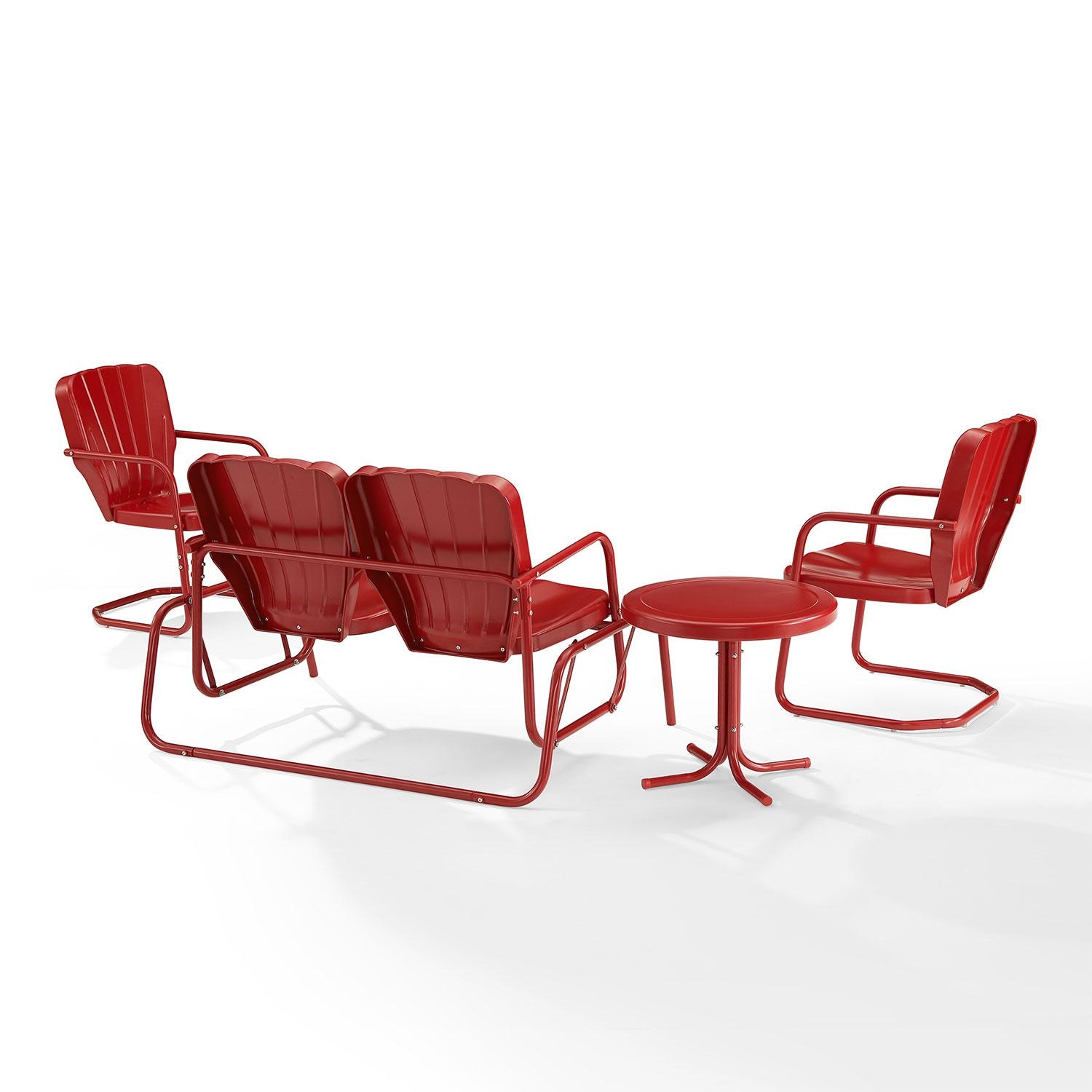 Ultimate Patio UP-32255RE 4Pc Retro Outdoor Loveseat Glider Patio Set in Red Gloss - Rear - White Background thumbnail