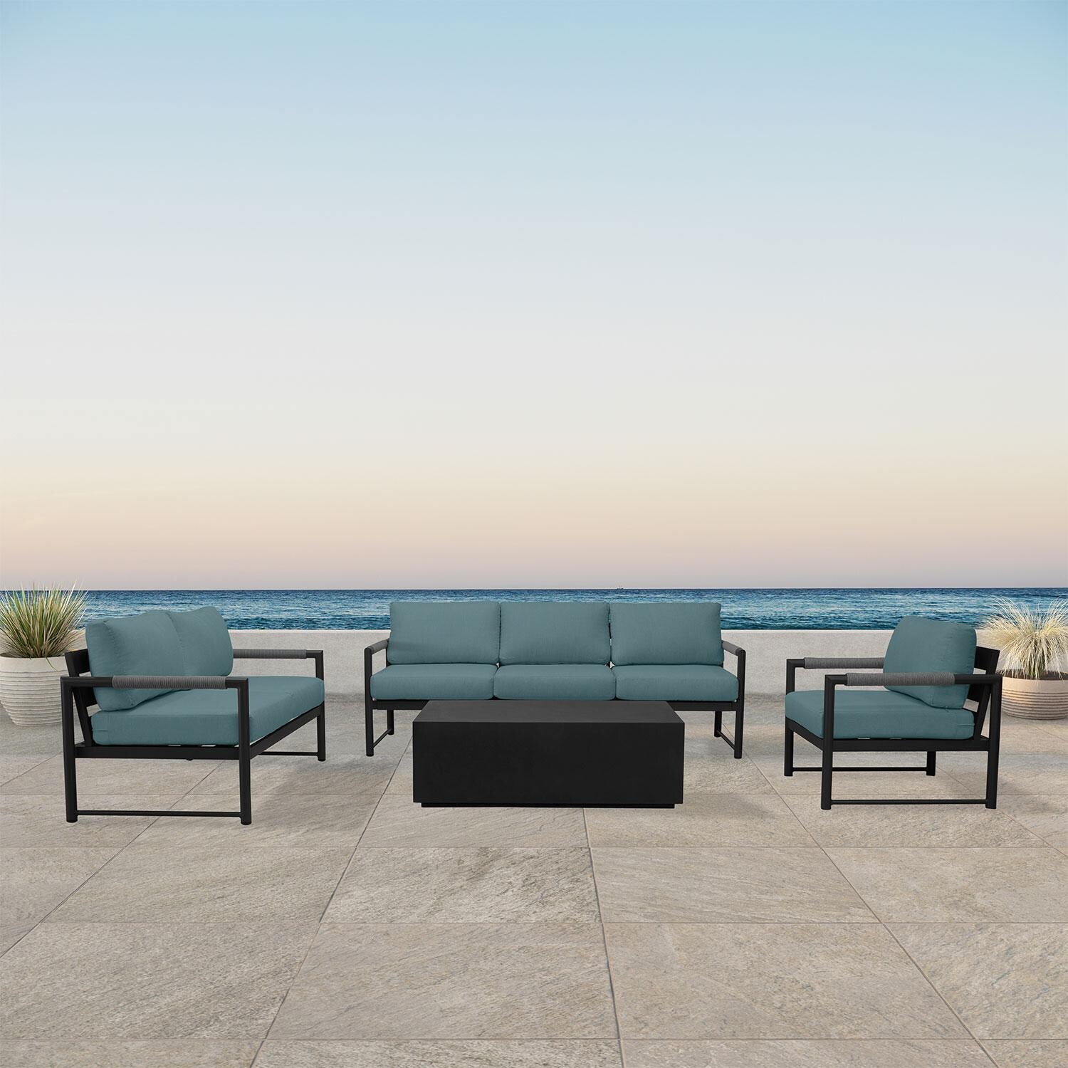 Avenue Bay 4 Pc Aluminum Sofa Seating Set in Black/Cast Lagoon by Lakeview Outdoor Designs