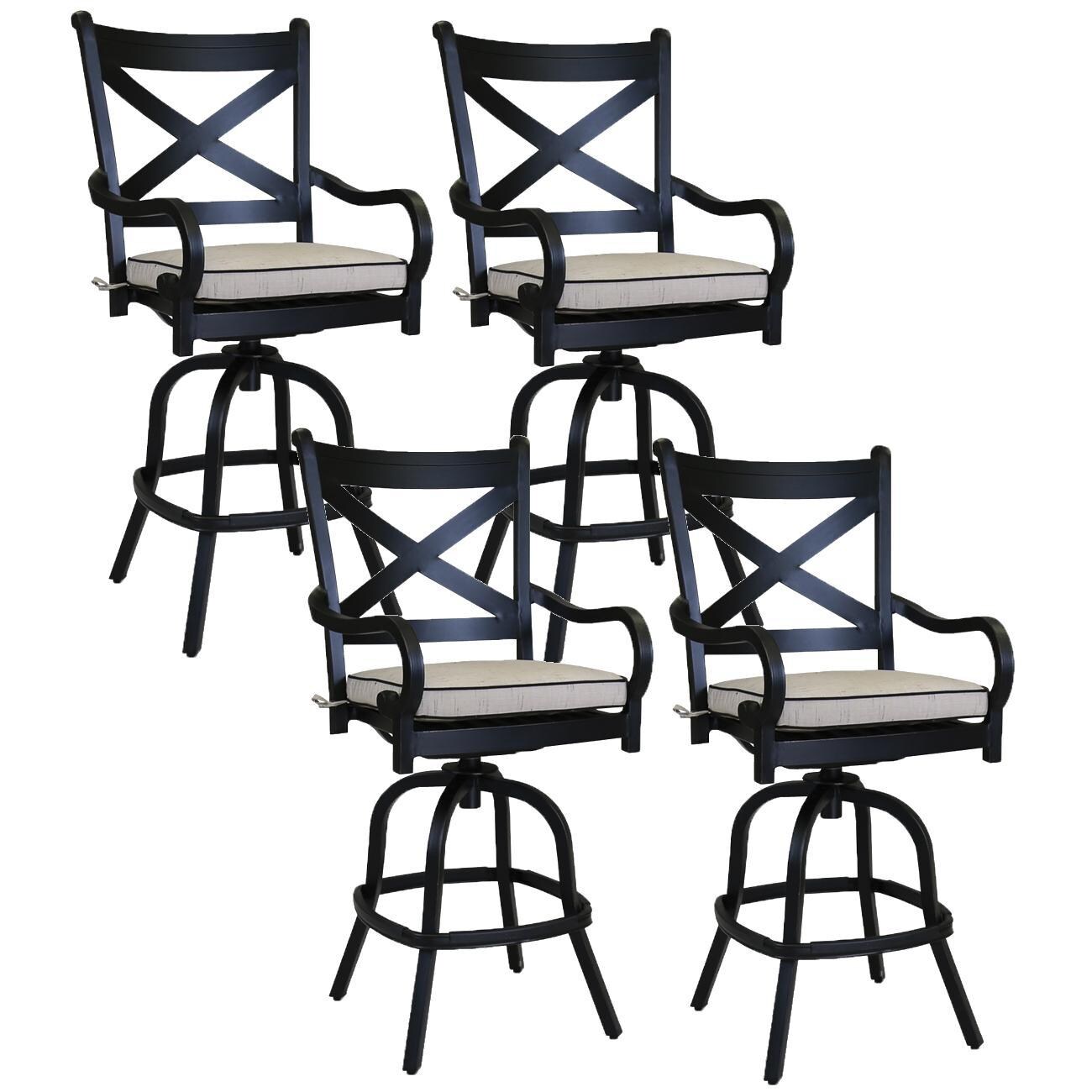 Monterey 4 Piece Aluminum Patio Counter Height Bar Stool Set W/ Sunbrella Frequency Sand Cushions By Sunset West