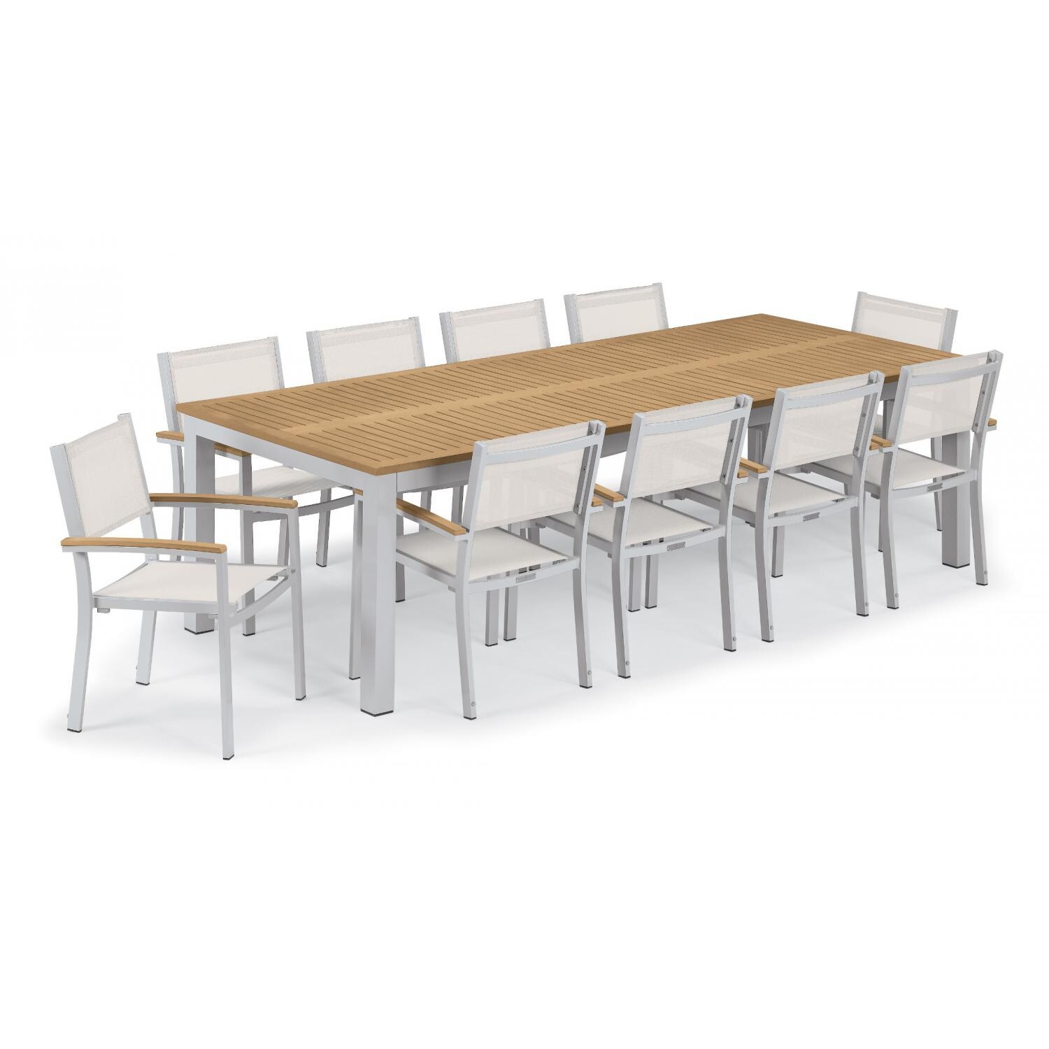 Travira 11 Piece Aluminum Patio Dining Set W/ 103 X 42 Inch Table and Tekwood Natural Tabletop By Oxford Garden - Natural Sling thumbnail