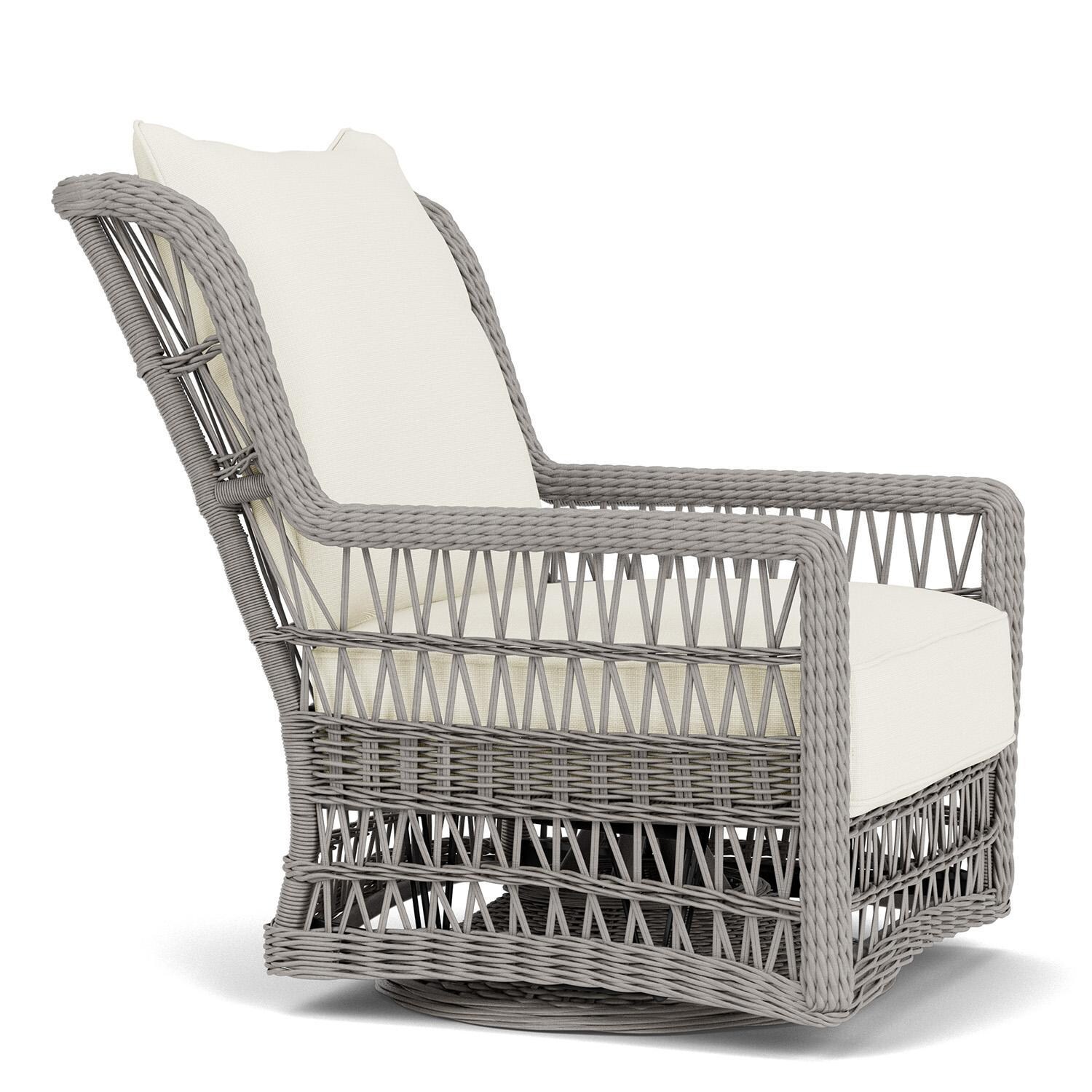 Lloyd Flanders Mackinac High Back Swivel Glider Lounge Chair in Putty Finish with Sailcloth Salt Fabric - Right Side thumbnail