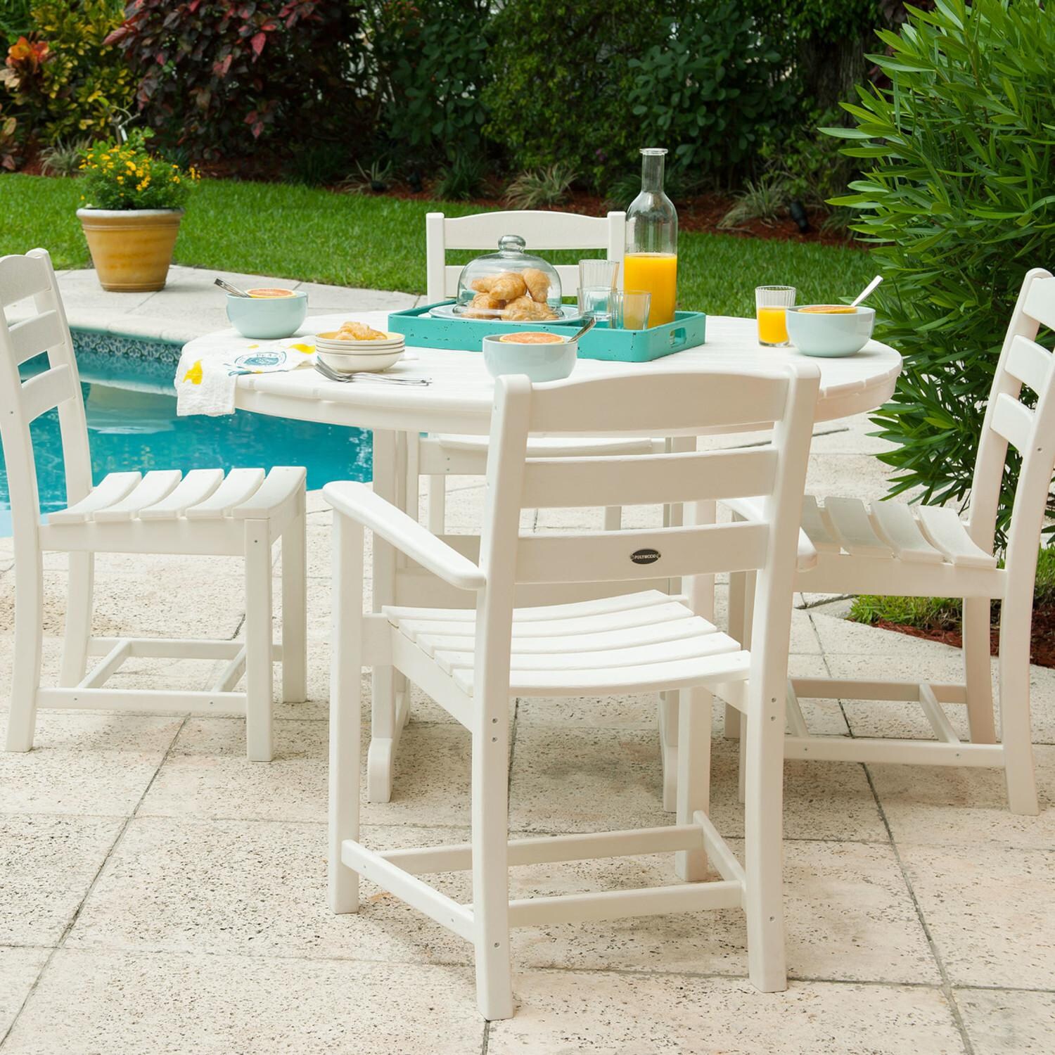 POLYWOOD La Casa Cafe 5 Piece Round Farmhouse Dining Set - White