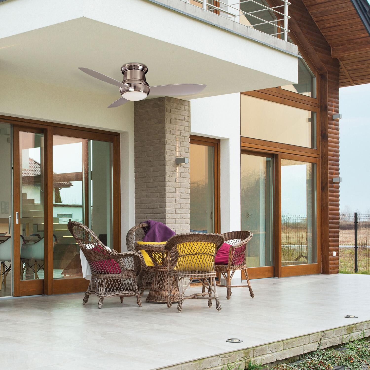 Minka-Aire F474L-ORB Concept II Wet 52-Inch 3-Concave Blade LED Ceiling Fan in Oil Rubbed Bronze Finish w/ Taupe Blades & Pietra Glass - Lifestyle (Shown in Brushed Nickel) thumbnail