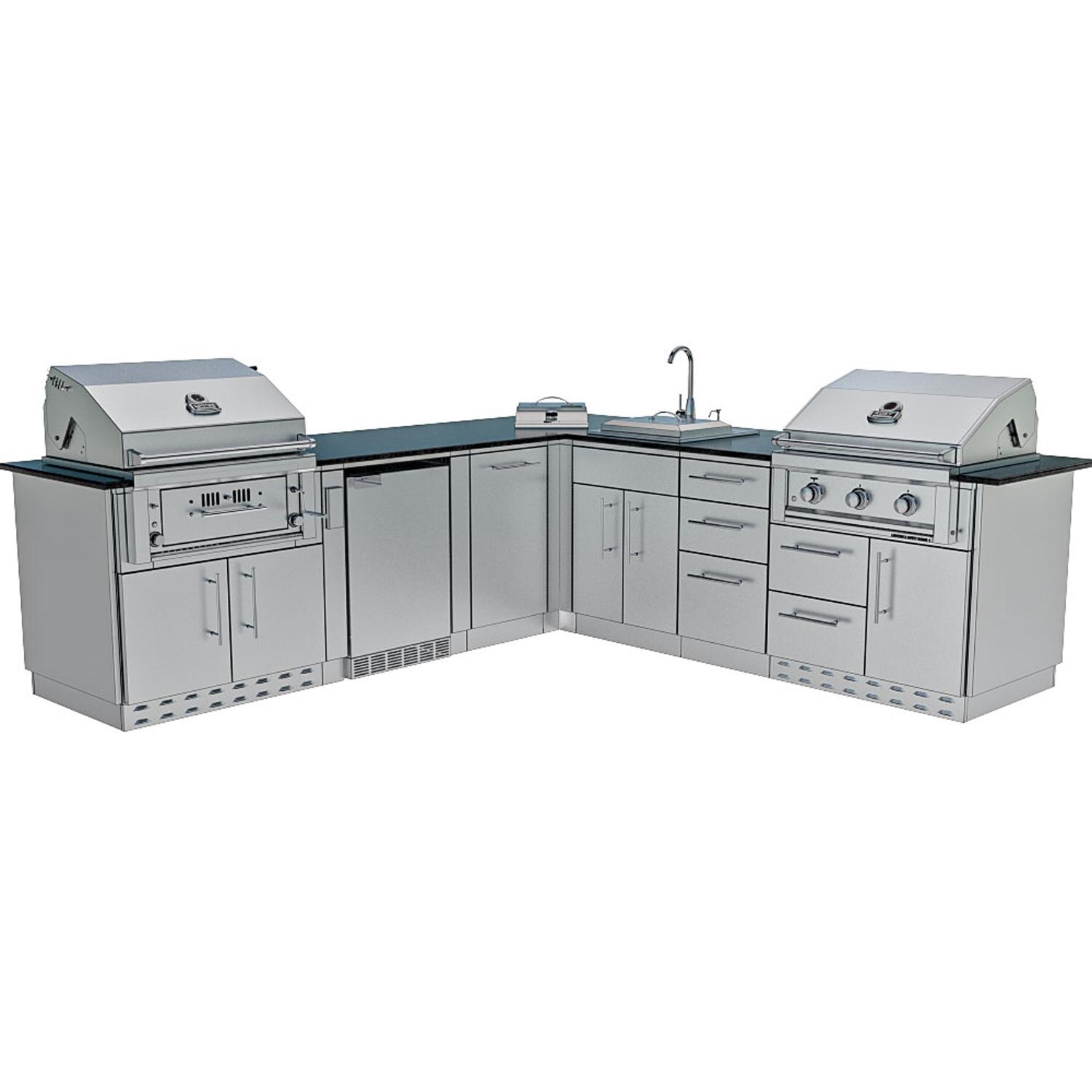 Sunstone Grills SCPTXTANGO19-NG Texas Tango 19 Ft Outdoor Kitchen Island w/ Natural Gas Grill & Side Burner, Sink, Refrigerator, Trash Bin, Door & Drawer - Island - White Background thumbnail