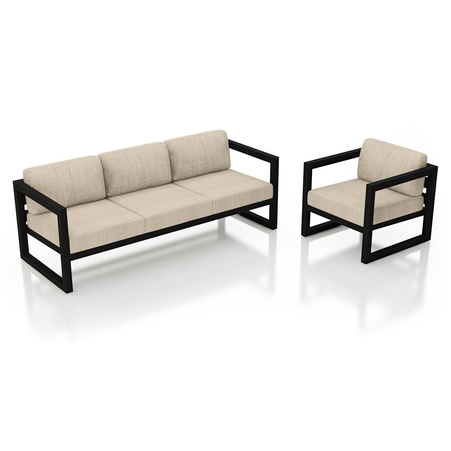 Lakeview MSTYCV-BK-2SS-CF Misty Cove 2 Pc Aluminum Seating Set in Black w/Canvas Flax Cushions by Lakeview Outdoor Designs - Set Angled View - White Background thumbnail