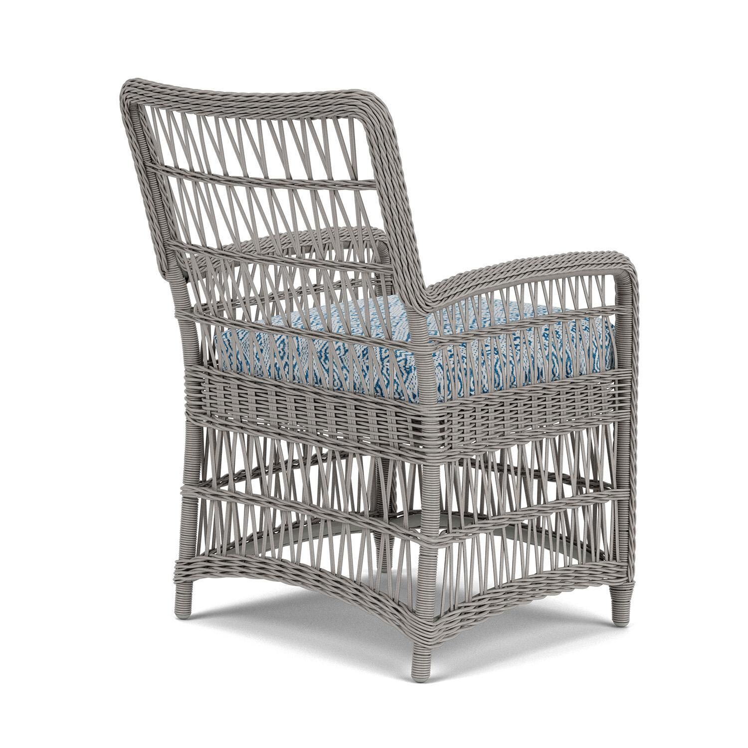 Lloyd Flanders Mackinac Dining Armchair in Putty Finish with Aman Capri Fabric - Rear Right thumbnail