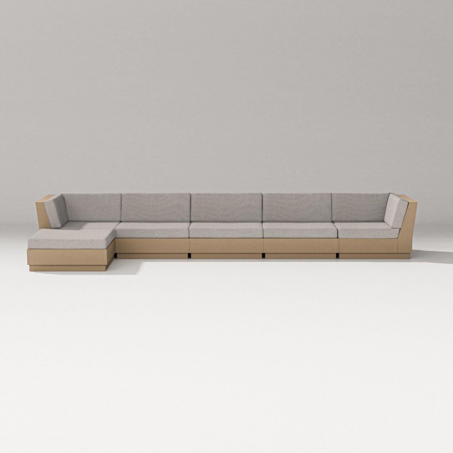 Elevate 6 Pc Recycled Plastic Chaise Sectional Seating Set in Vintage Sahara/Weathered Tweed By PW Designer Series