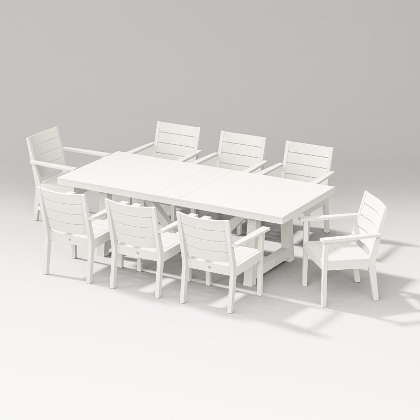 Latitude 9 Pc A-Frame Table Arm Chair Dining Set in Vintage White By PW Designer Series