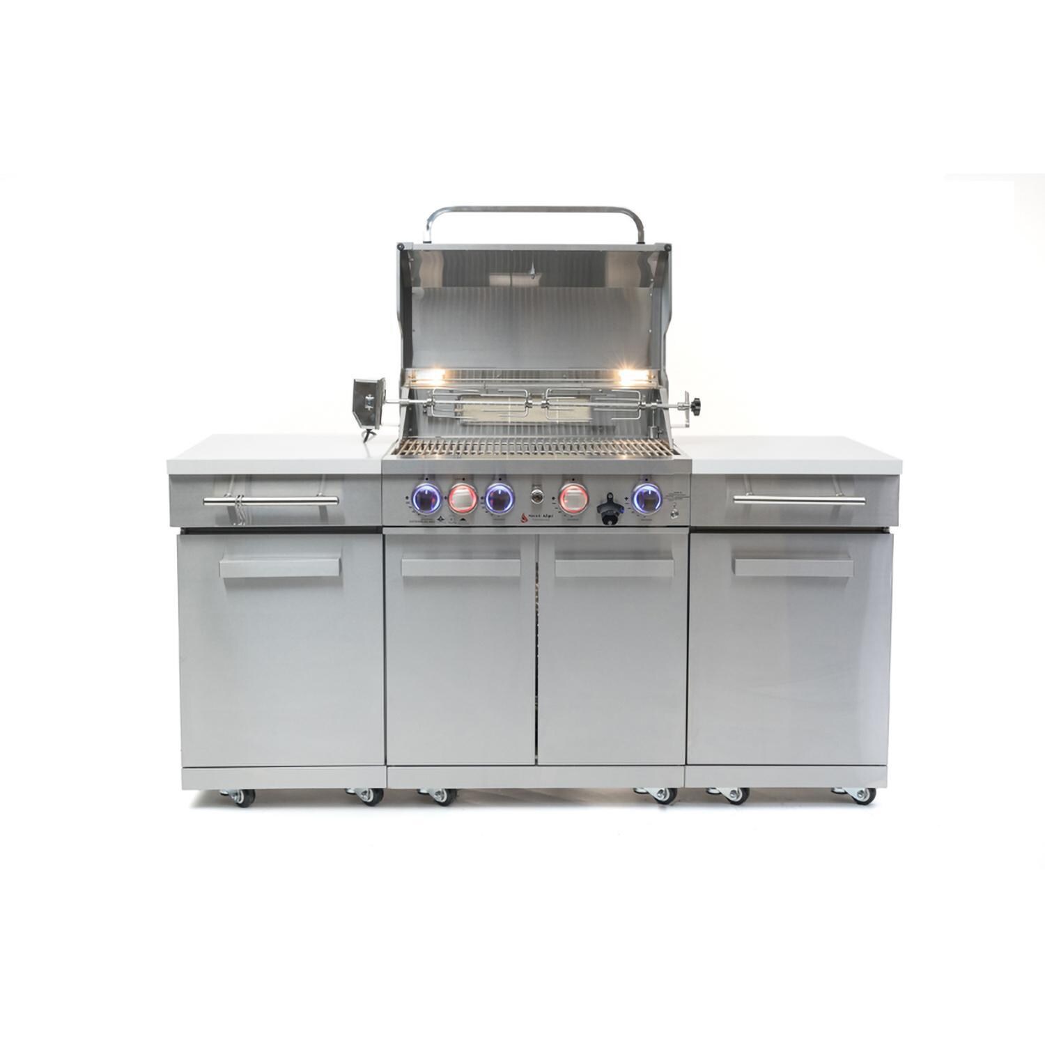Mont Alpi 957 Natural Gas Island Grill - Stainless Steel - Grill Open - White Background thumbnail
