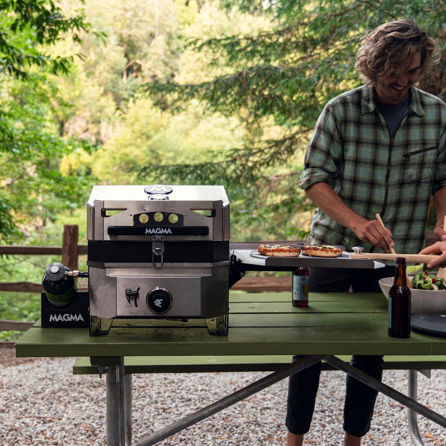 Magma Crossover Single Burner Firebox Outdoor Cooker With Pizza Oven Topper - In Use thumbnail