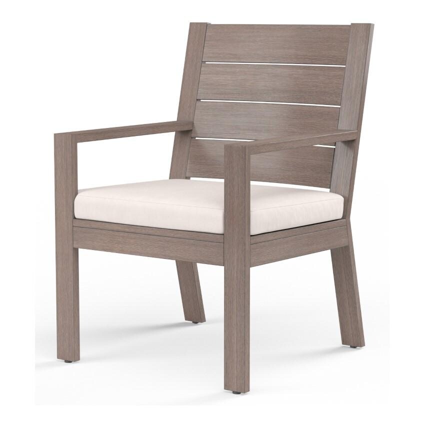 Laguna Aluminum Dining Arm Chair w/ No Welt in Driftwood/Canvas Natural by Sunset West