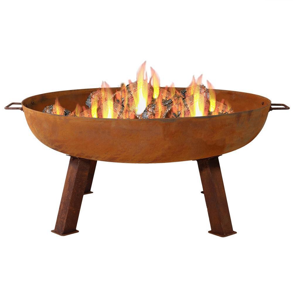 Ultimate Patio 39-Inch Cast Iron Rustic Wood Burning Fire Pit - In Use thumbnail