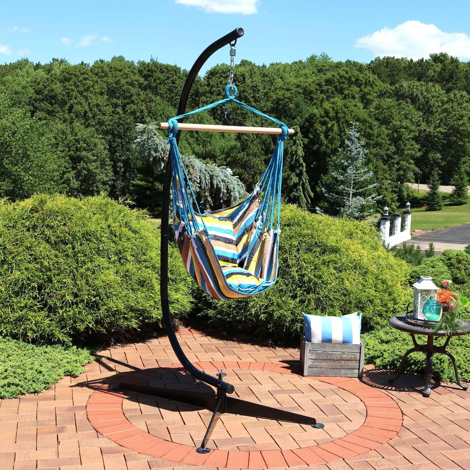Hammock Chair w/ Stand in Ocean View By Ultimate Patio - Lifestyle thumbnail