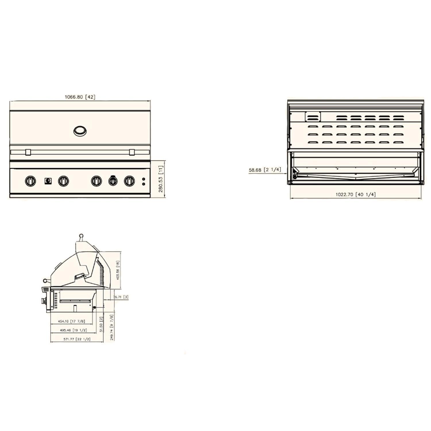 Summerset QST42-LP Quest 42-in 3 Burner Built-In Propane Gas Grill w/ Rear Infrared Burner, Rotisserie Kit, & Drop-In Griddle Plate - Dimensions - Dimensional thumbnail