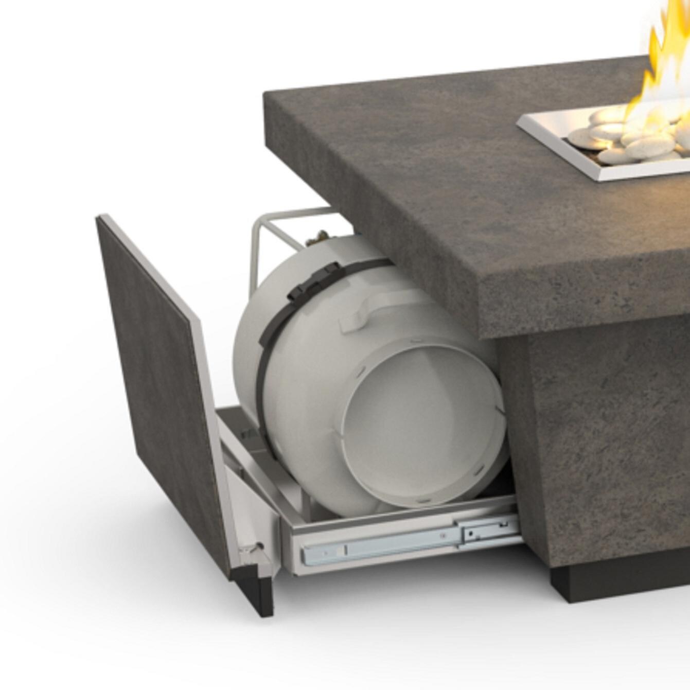 American Fyre Designs 785-DB-11-M4PC Contempo LP Select 62-Inch Rectangular Propane Gas Fire Table - Dark Basalt - In Use (Shown W/ LP Cylinder - Sold Separately) thumbnail