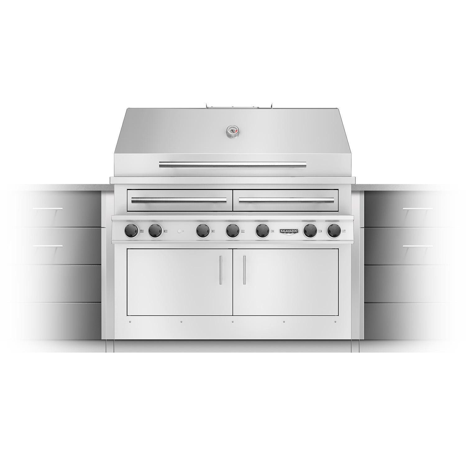 Kalamazoo K1000HB Hybrid Fire Four Burner Marine Grade Built-In Bulk Propane Grill W/ Meat, Vegetable, & Two Plancha Grill Surface Grates