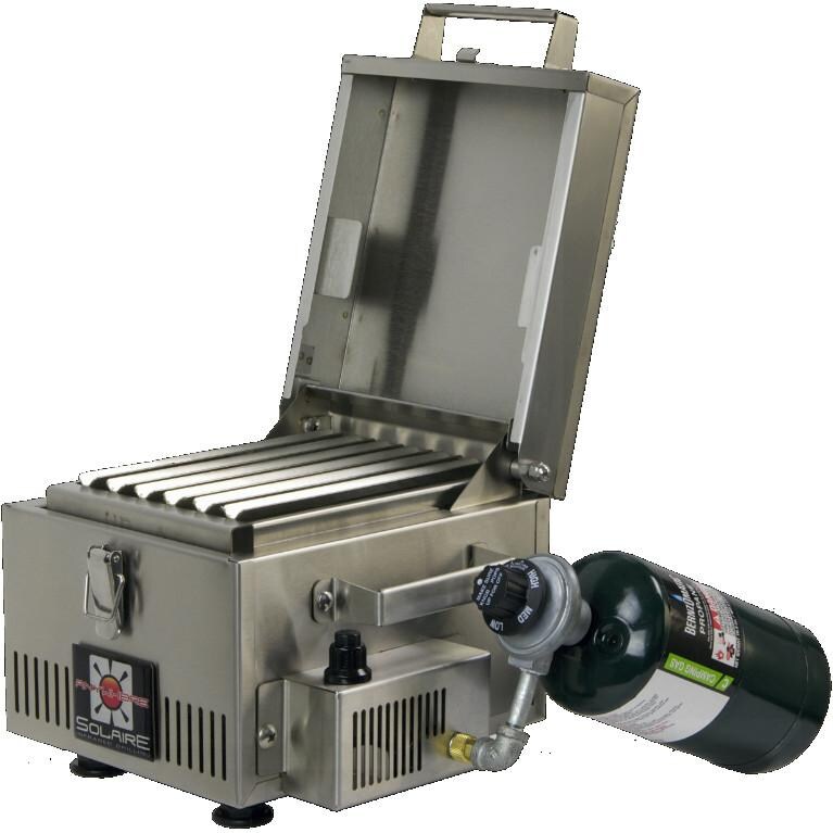 Solaire Mini Anywhere Personal Infrared Grill With Propane Bottle - Hood Open thumbnail