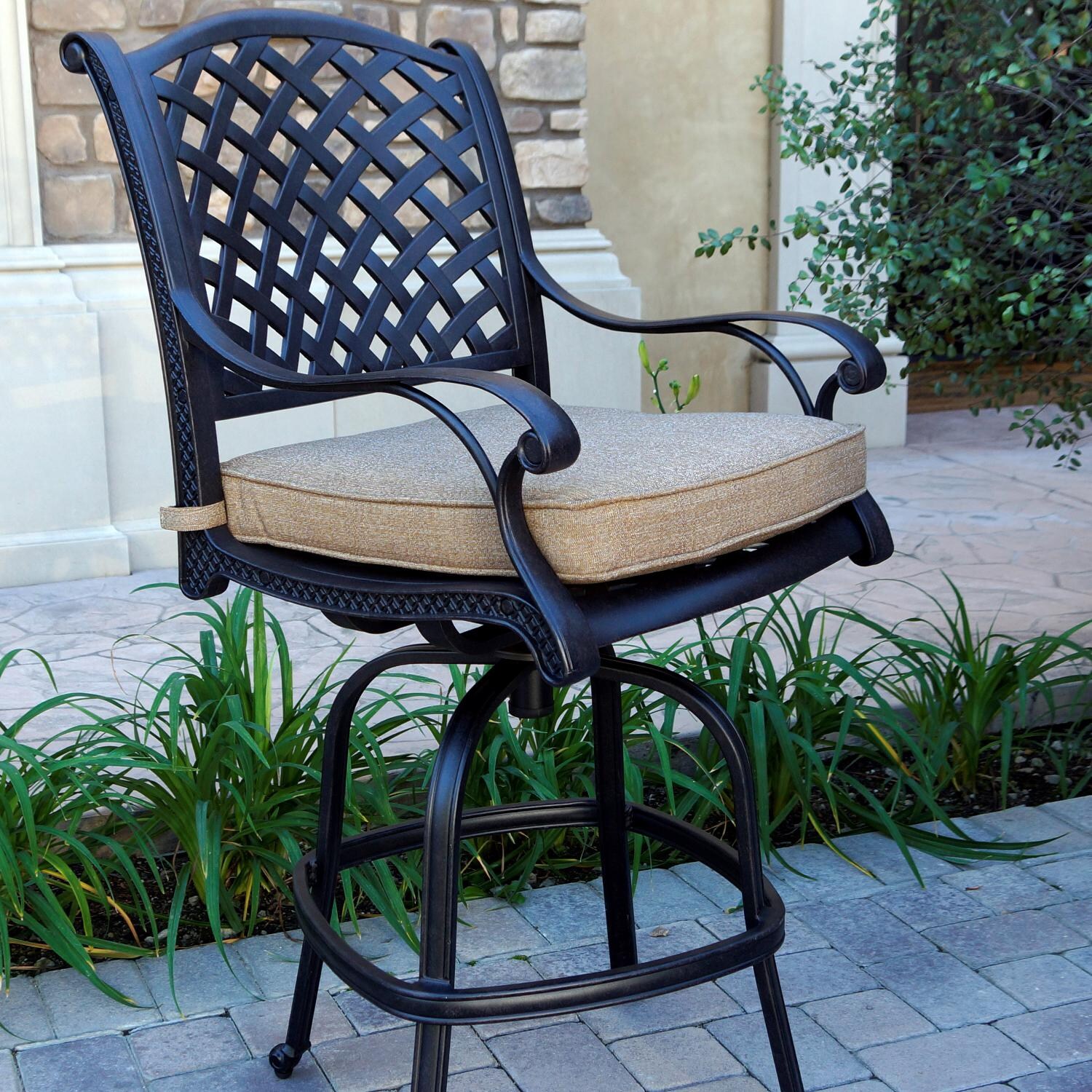Nassau Cast Aluminum Patio Swivel Bar Stool By Darlee - With Included Sesame Cushion thumbnail