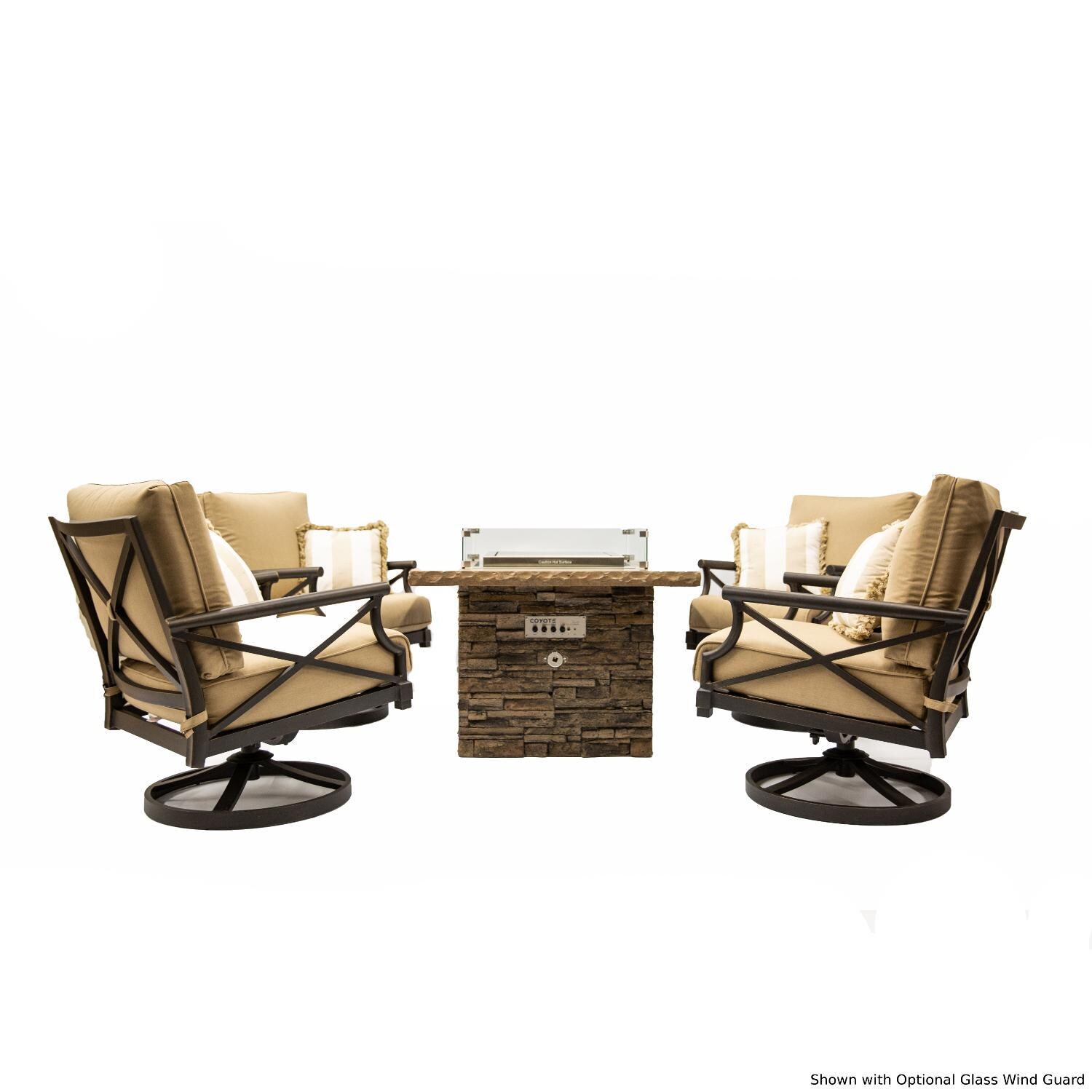 Blazing Beats 5 Piece Aluminum Patio Fire Table Conversation Set W/ Laguna Stacked Stone Fire Table - Conversation Set thumbnail