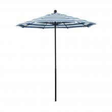 California Umbrella Oceanside Side 7.5 Ft Octagonal Fiberglass Patio Umbrella W/ Push Lift - Black Frame / Sunbrella Cabana Regatta Canopy
