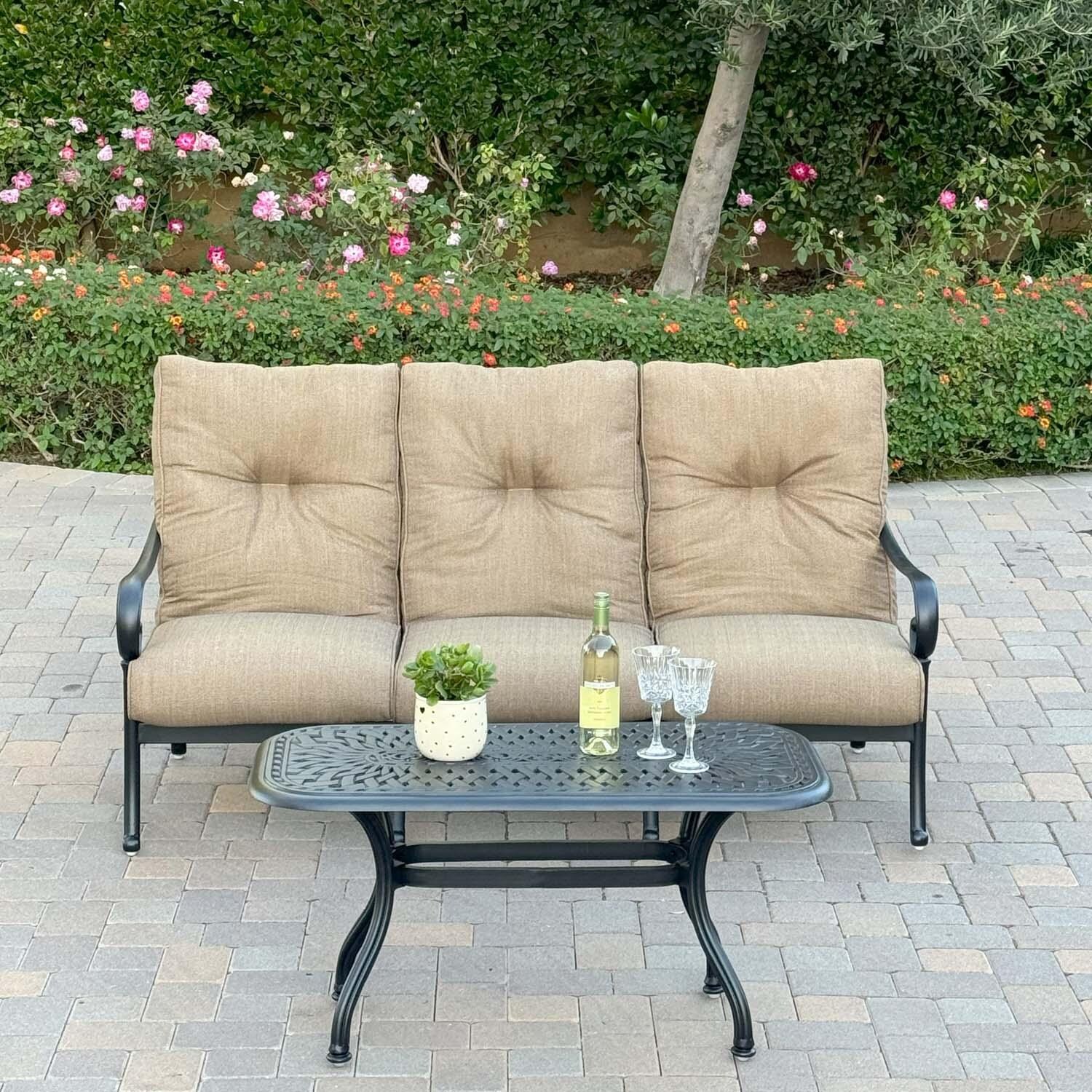 Series 60 42-in Antique Bronze Cast Aluminum Coffee Table by Darlee - Sofa Not Included - Lifestyle thumbnail