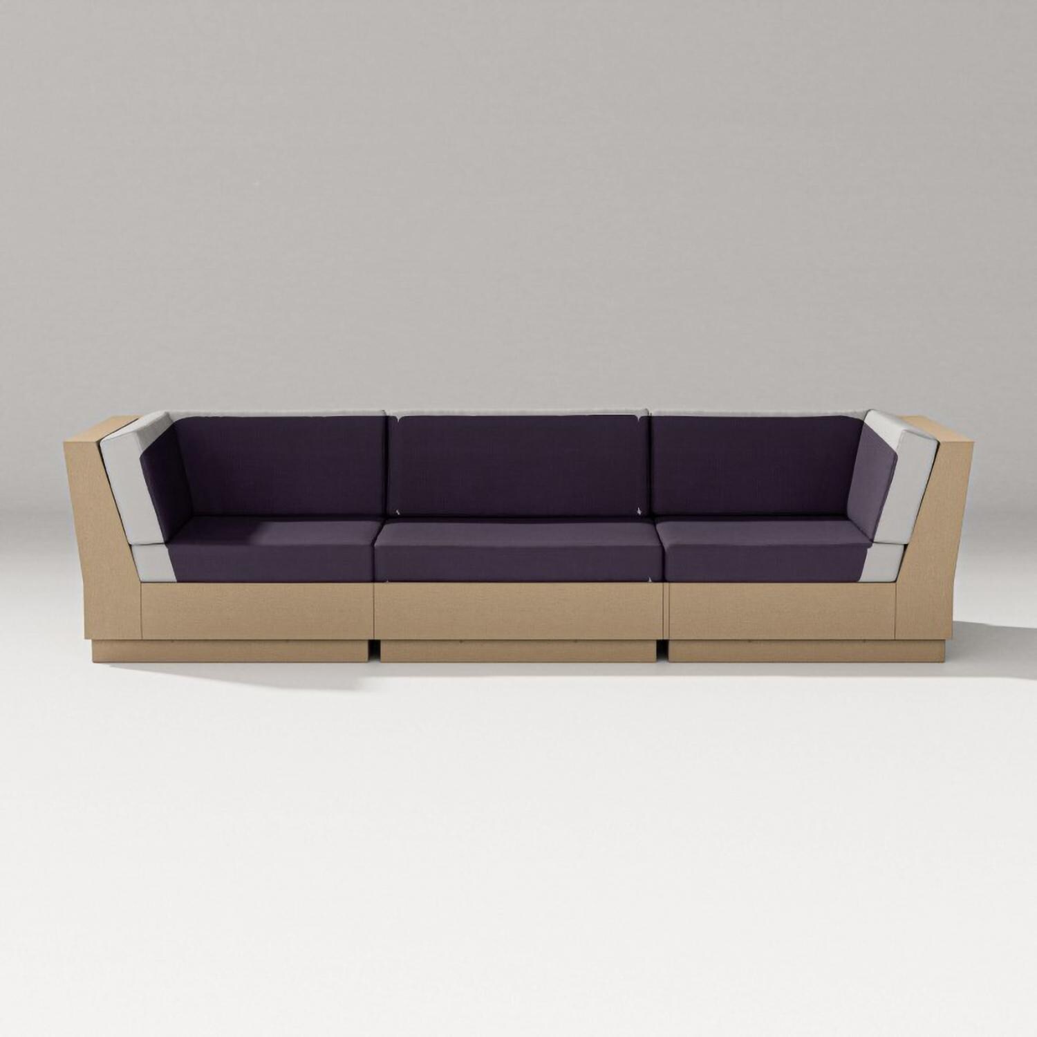 Elevate 3 Person Recycled Plastic Sectional Sofa in Vintage Sahara/Navy Linen By PW Designer Series