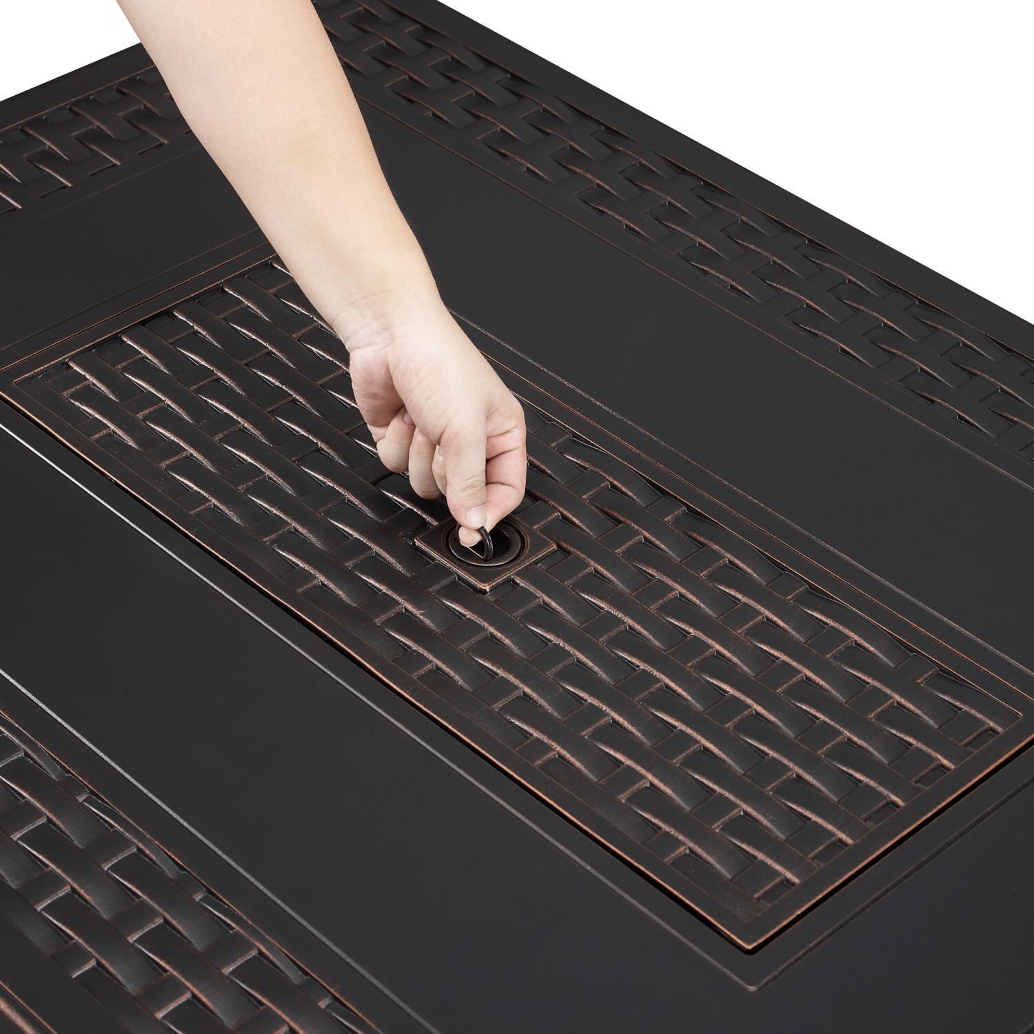 Ultimate Patio 63699 Welcome View 44-Inch Rectangular Aluminum Propane Gas Fire Pit - Cover Handle thumbnail