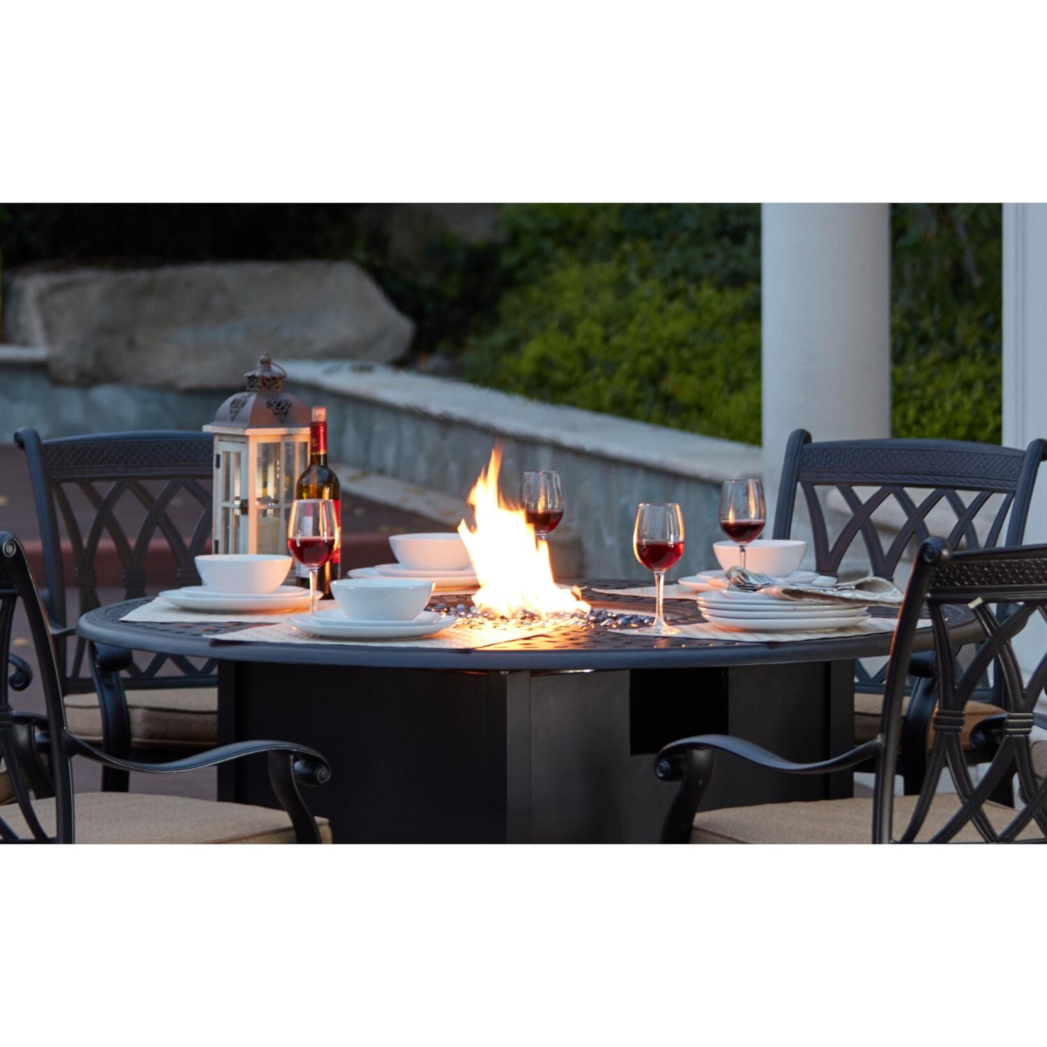 Darlee 201660-7PC-60GHD Capri Cast Aluminum 60 Inch Round Counter Height Fire Pit Dining Table - Lifestyle