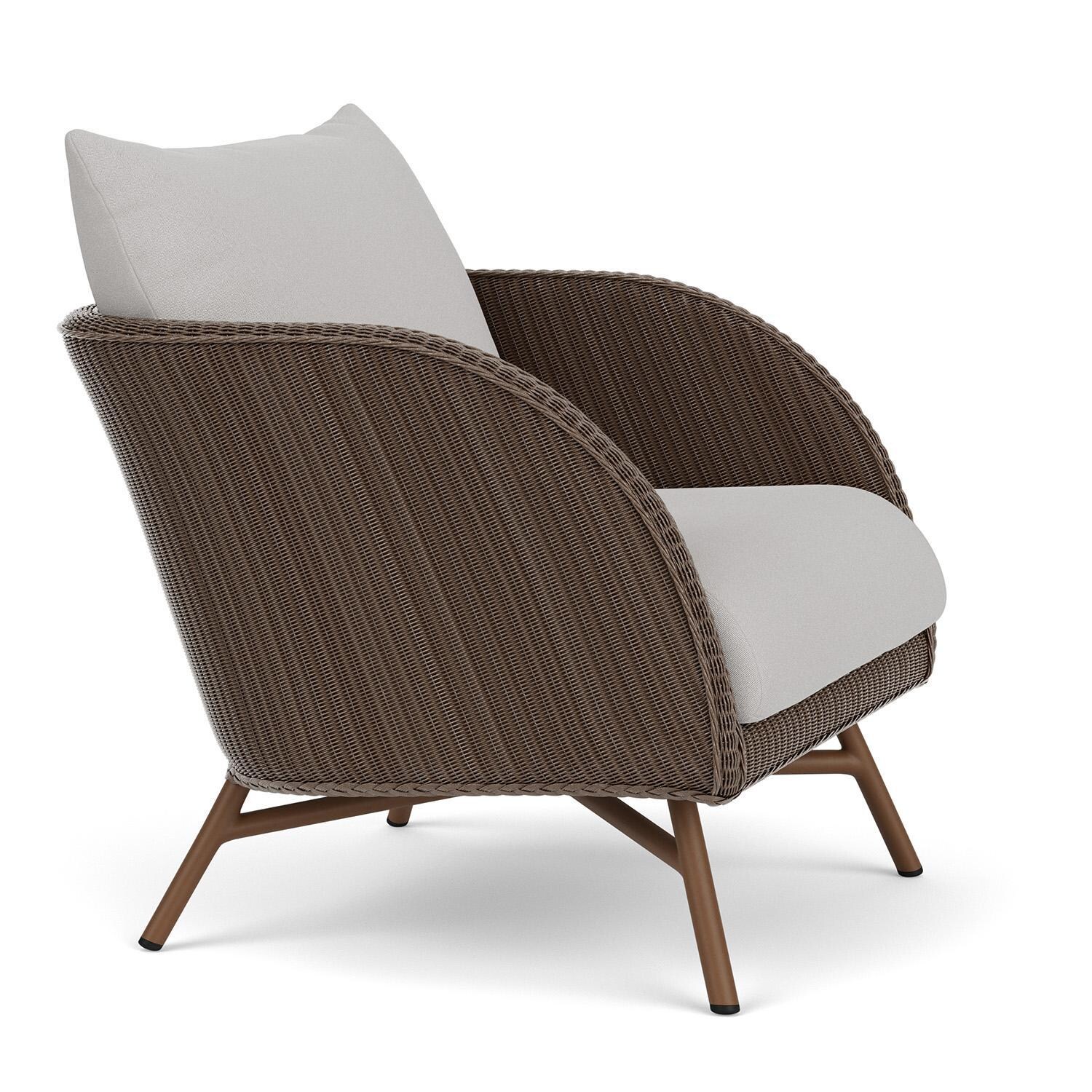 Lloyd Flanders Essence Lounge Chair W/Tundra Dove Fabric - Bark Finish - Angled thumbnail