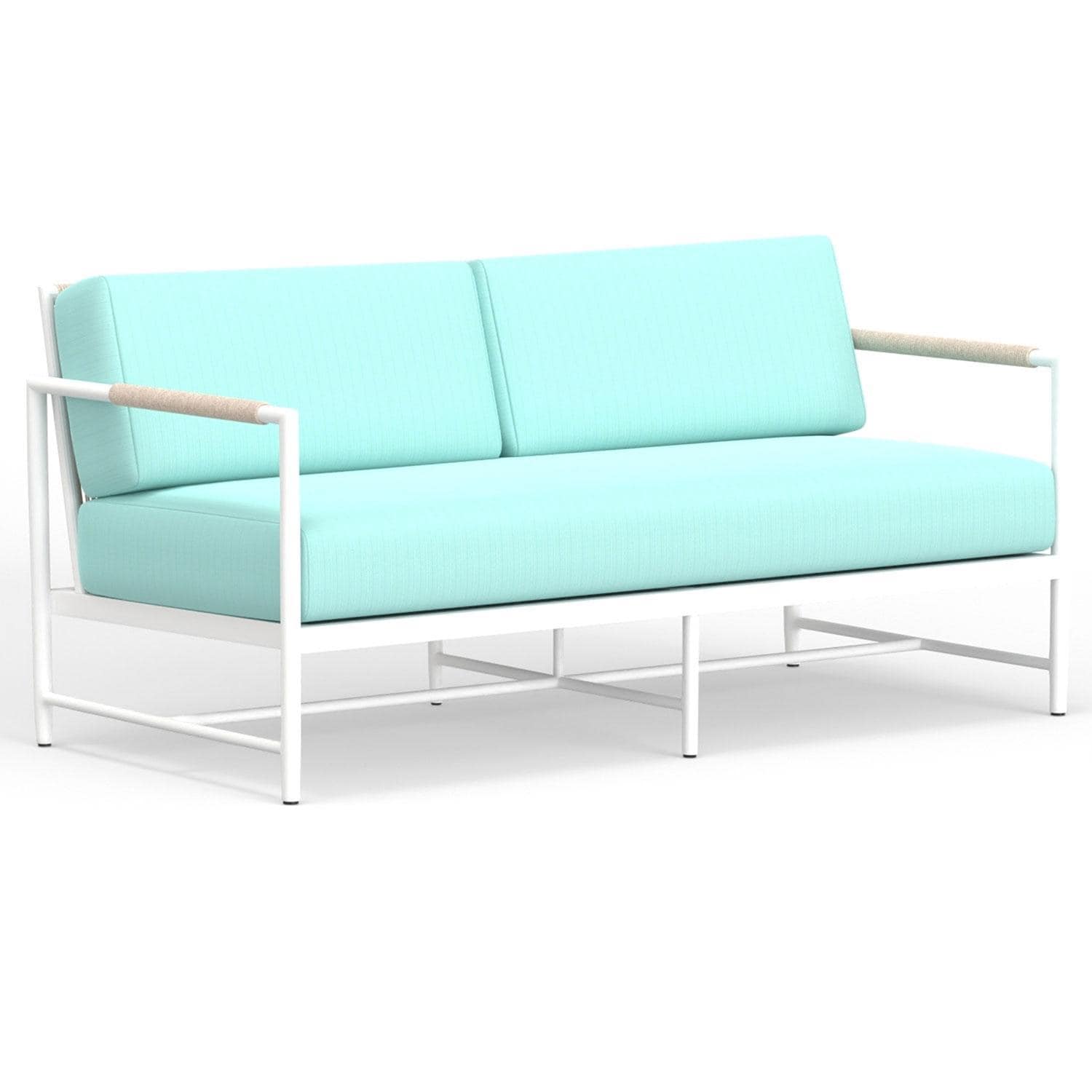 Sabbia Aluminum Loveseat in Dupione Celeste w/ No Welt By Sunset West