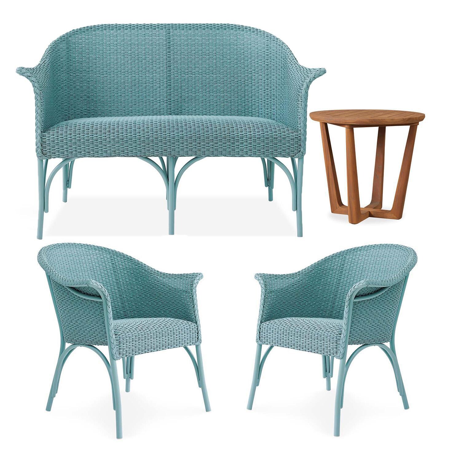 Lakeview Timeless View 4 Pc Wicker Seating Set W/Loveseat & Club Chairs in Sea Glass thumbnail