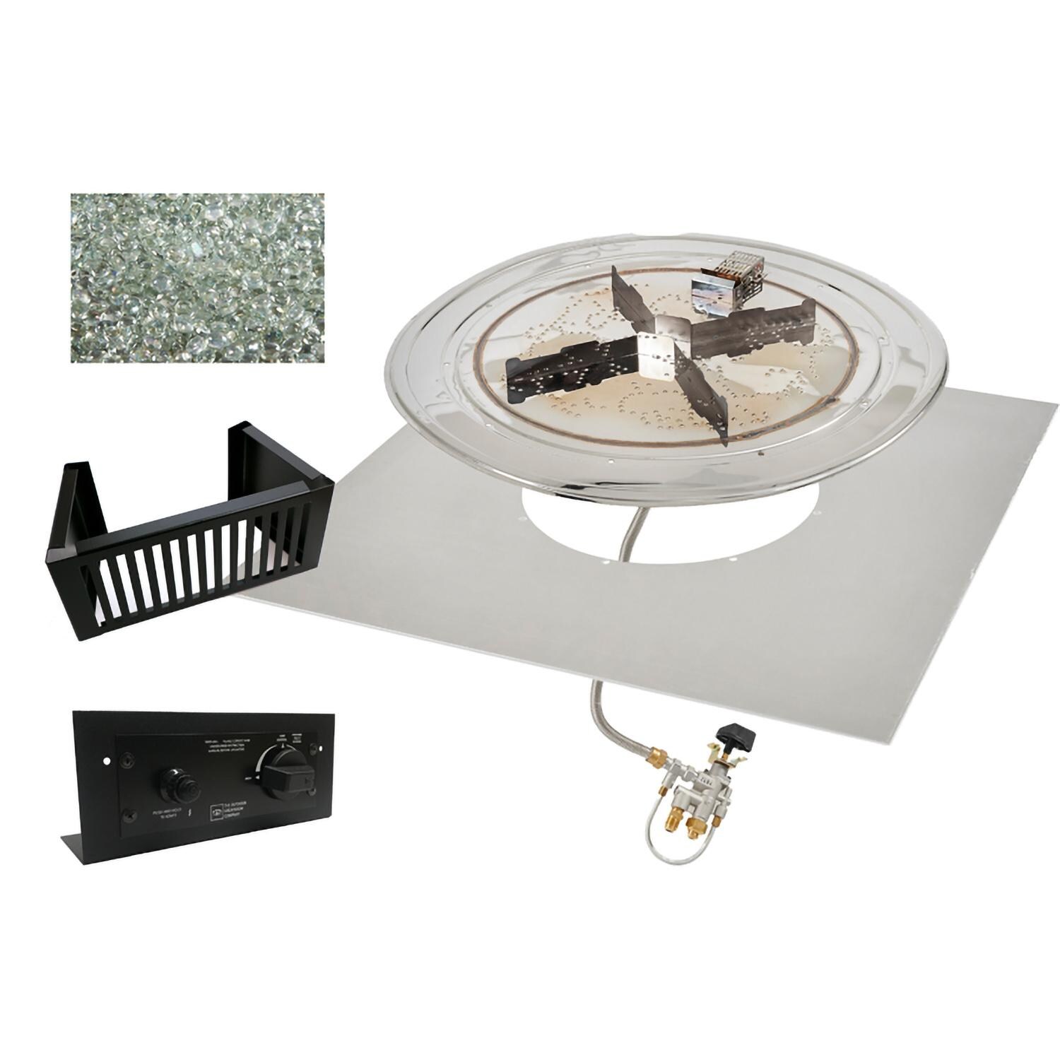 The Outdoor GreatRoom Company DIY-4242S-K Crystal Fire Plus 42 Inch DIY Flat Square 105,000 BTU Propane Fire Pit Burner Kit - Stainless Steel - Kit - White Background thumbnail