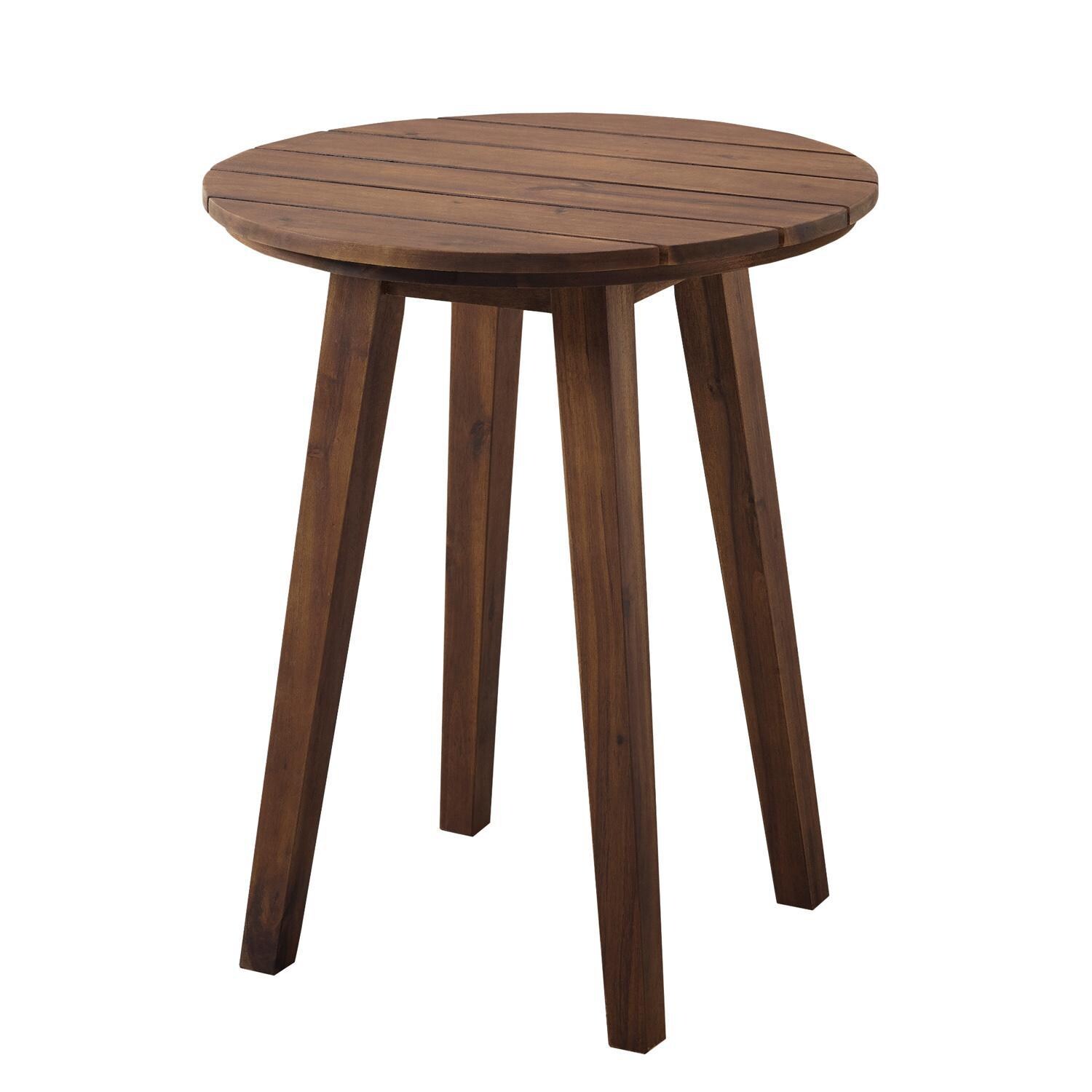 Ultimate Patio 20 Inch Round Acacia Patio End Table - Dark Brown - Angled View thumbnail