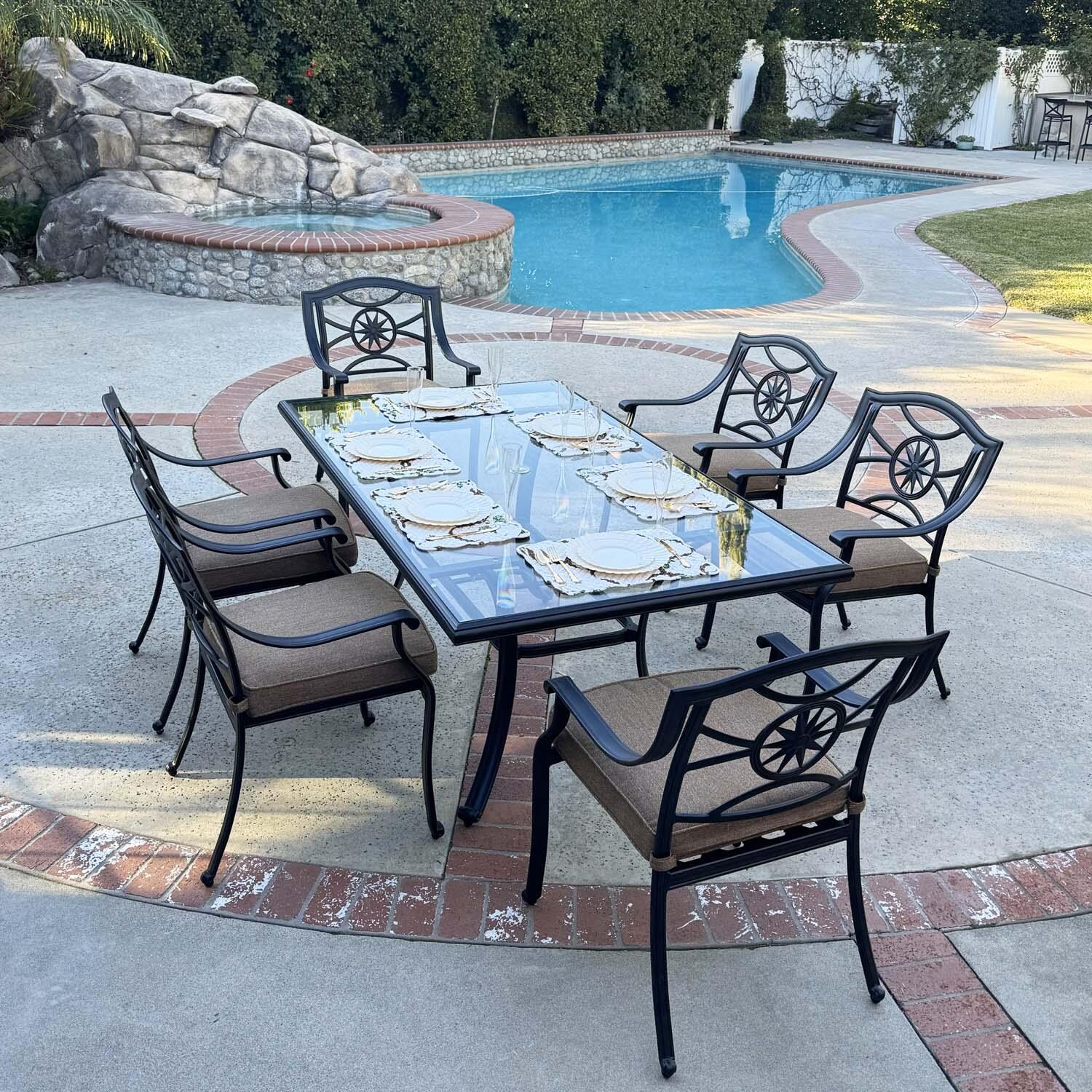 Ten Star 7 Pc Cast Aluminum Dining Set in Antique Bronze/Sesame by Darlee - Lifestyle thumbnail