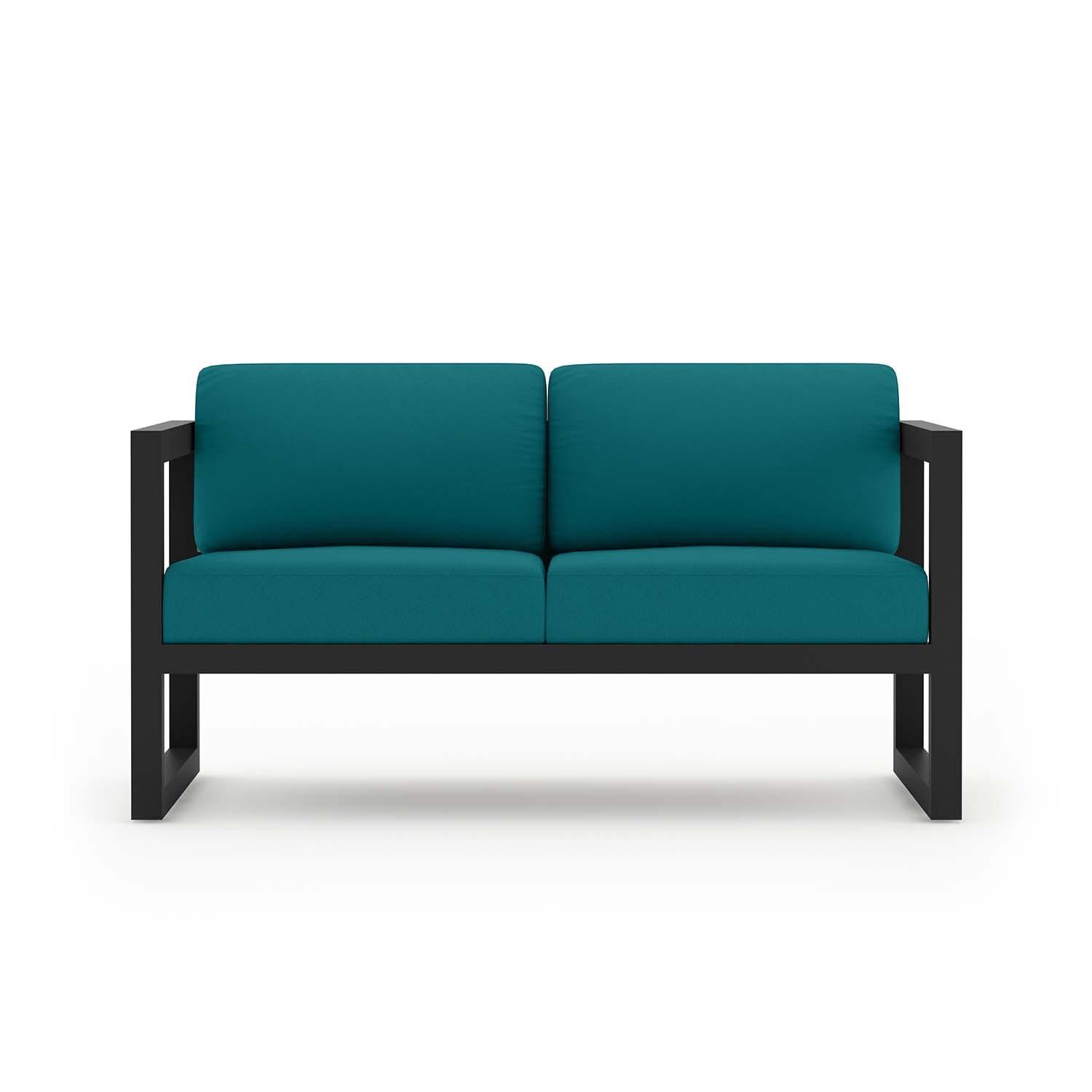 Misty Cove 4 Pc Aluminum Loveseat Seating Set w/ Swivel Chairs in Black/Spectrum Peacock by Lakeview Outdoor Designs - Loveseat - White Background thumbnail