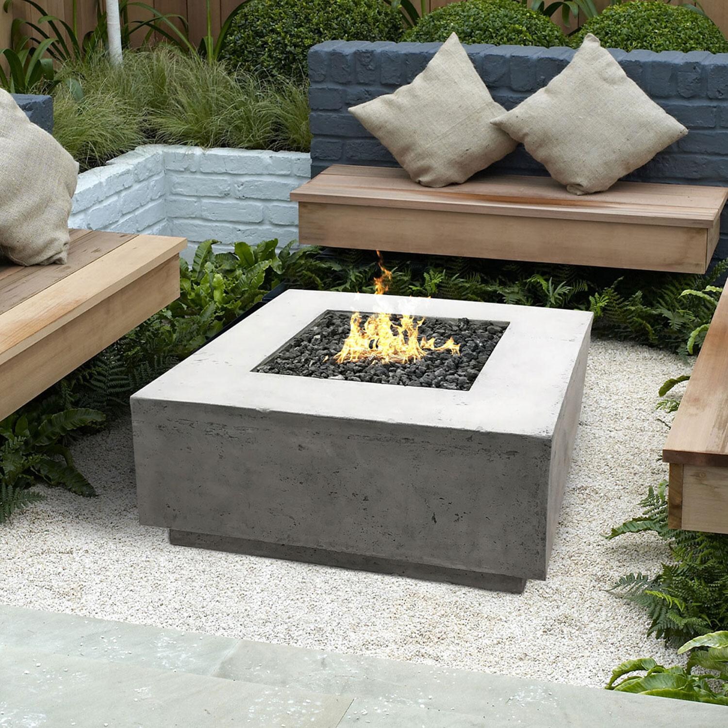 36-in Square Concrete Natural Gas Fire Pit in Gray by XO Appliance - Outdoor Lounge Setting - Lifestyle thumbnail