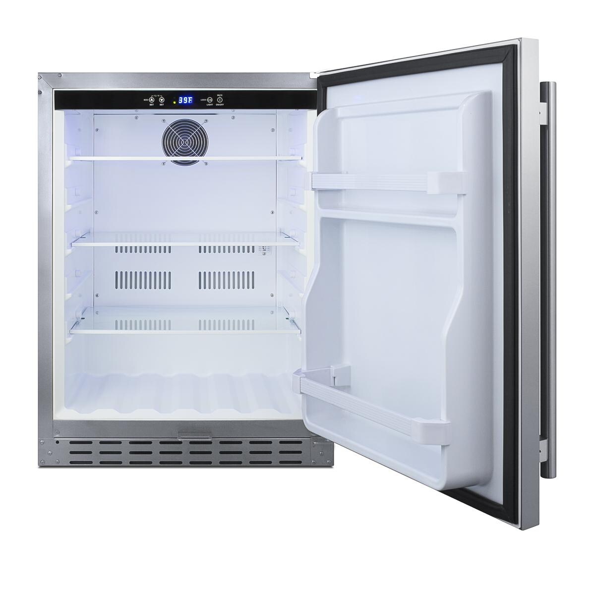 Summit SPR55OSADA ADA Height 24 Inch 4.2 Cu. Ft. Built-In Outdoor Refrigerator - Stainless Steel - Open - White Background thumbnail