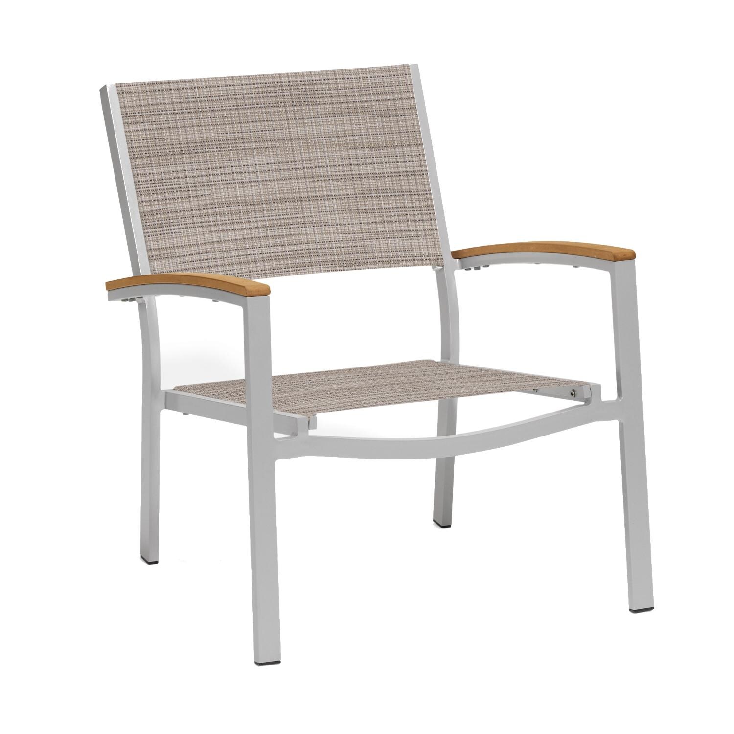 Travira Aluminum Patio Club Chair W/ Teak Arm Caps By Oxford Garden - Bellows Sling thumbnail