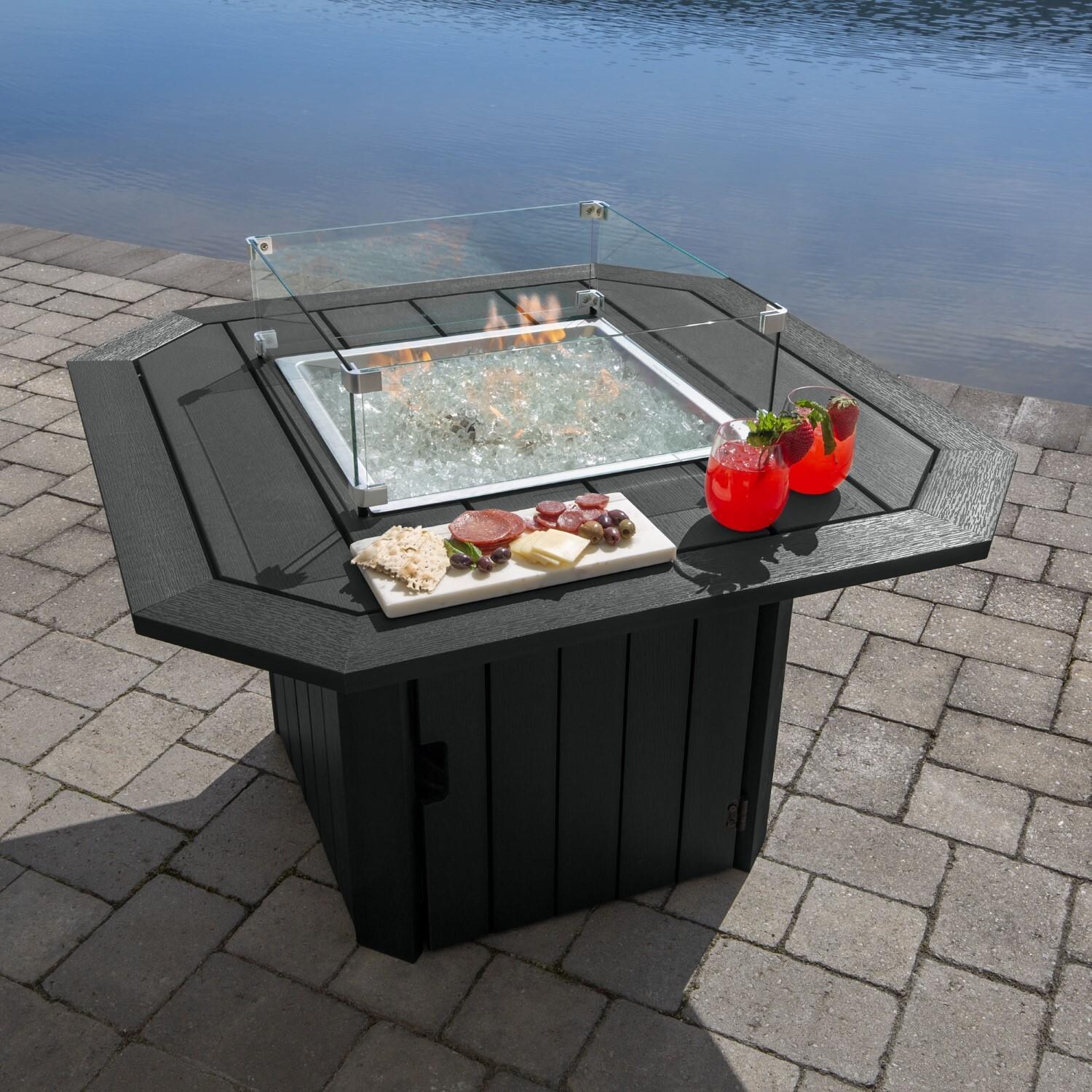 Harborview Octagonal Fire Pit Table in Black by Lakeview Outdoor Designs - Top View - Lifestyle thumbnail