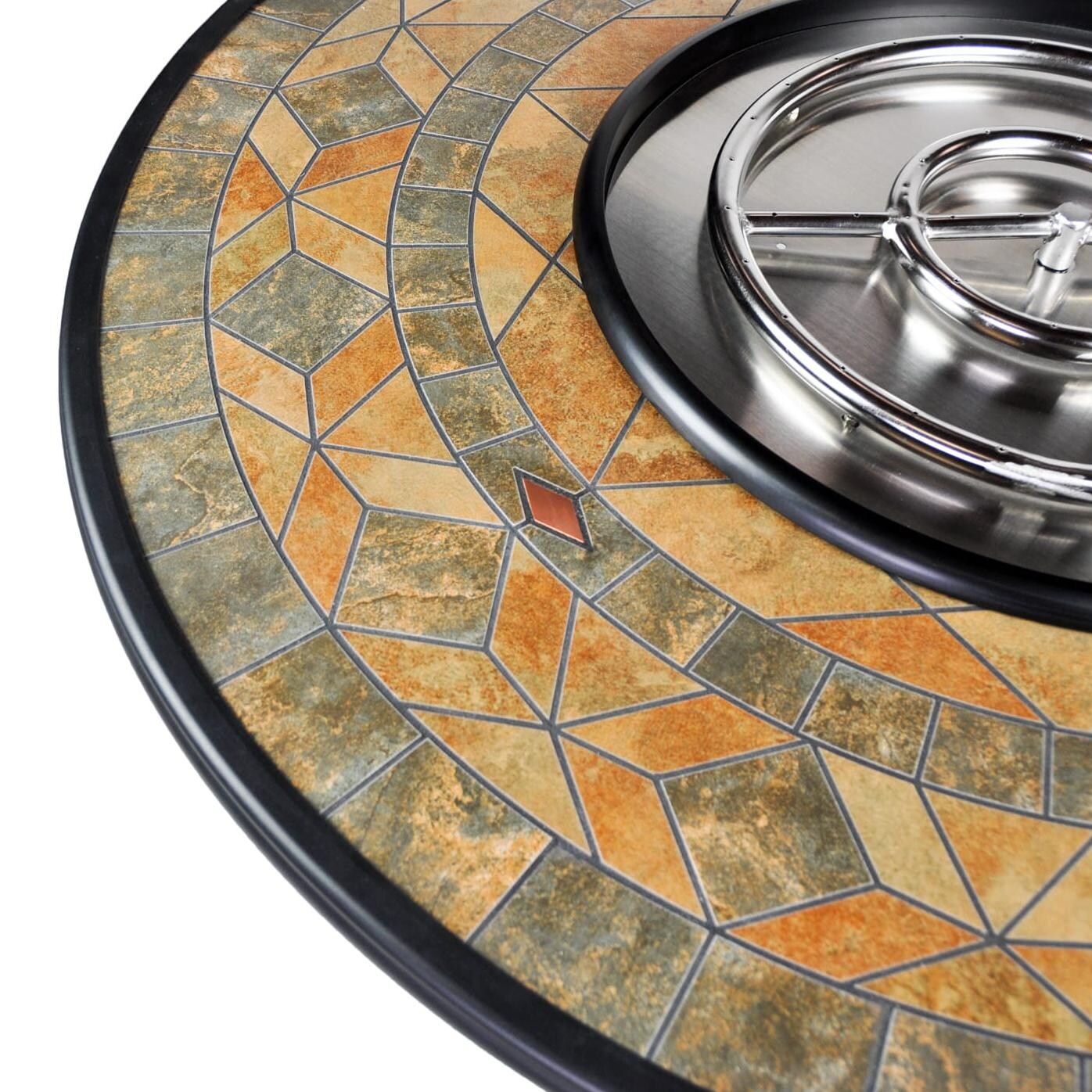 Tretco 48-Inch Venice II Round Aluminum Fire Pit Table - Dark Brown W/ Tile Top & Copper Accents - Detail thumbnail