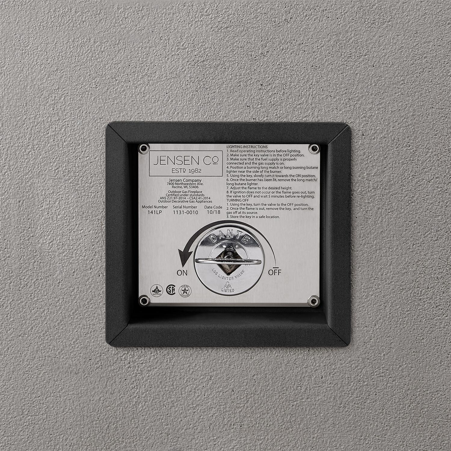 Olliewood 365NG-FLNT 60 Inch Rectangular Glass Fiber Reinforced Concrete Natural Gas Fire Pit Table in Flint by BBQGuys Signature - Control Panel - Detail thumbnail