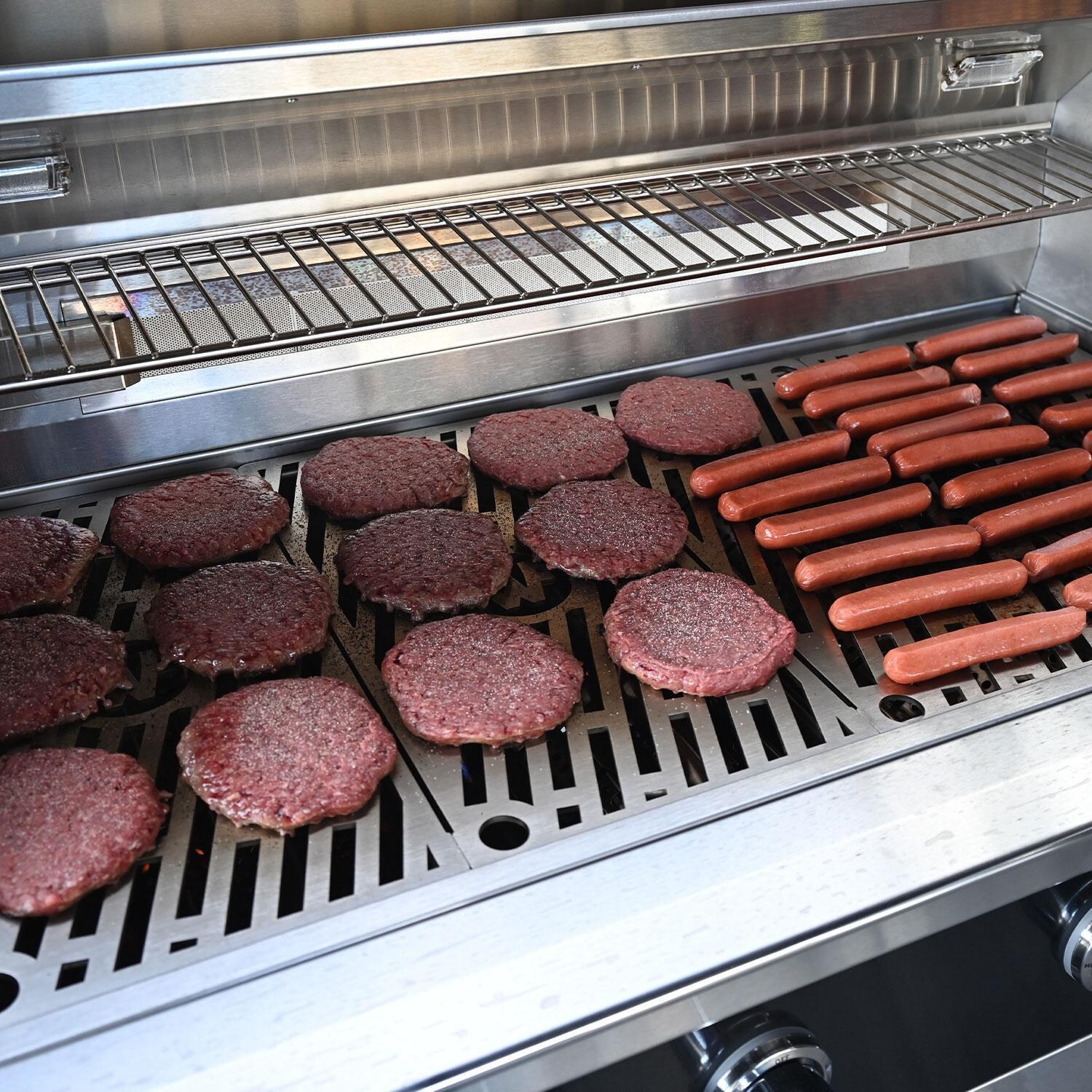 Wildfire Ranch Pro 36-in Black 304 SS Natural Gas Grill w/ Freestanding Cart - Patties & Weiners on Grill - Lifestyle thumbnail