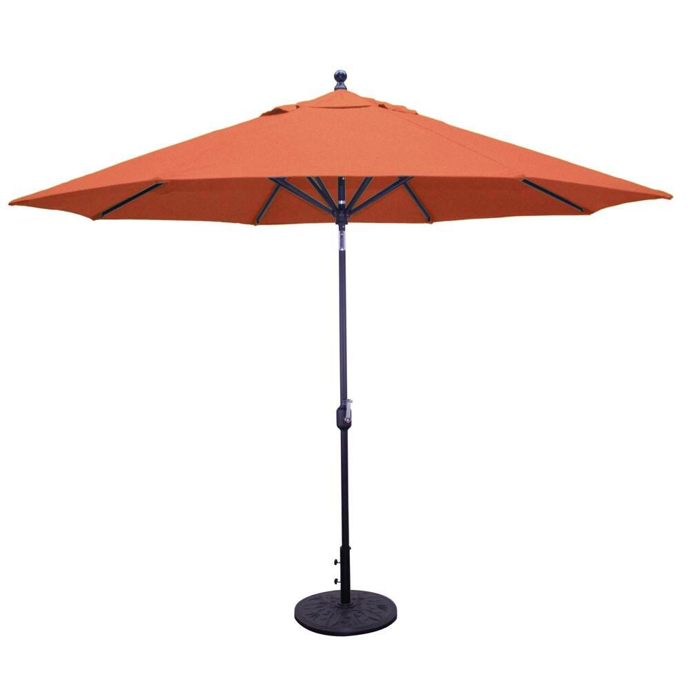 Galtech 11 Ft. Octagonal Aluminum Patio Market Umbrella W/ Crank Lift And Deluxe Auto Tilt - Black Frame W/ Sunbrella Canvas Brick Canopy