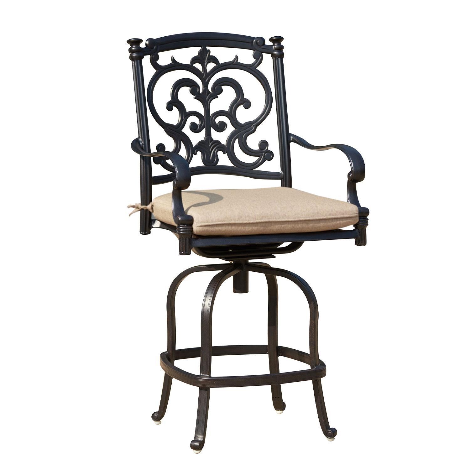 Darlee 201010-9PC-88WCH Santa Barbara 9 Piece Cast Aluminum Patio Counter Height Dining Set W/ 60 Inch Square Table & Beige Canvas Cushions - Counter Height Bar Stool thumbnail