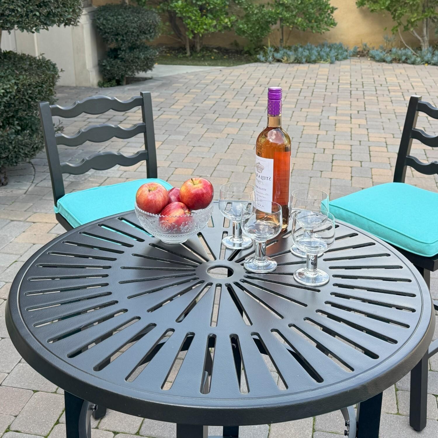 Aspen 5 Pc Aluminum Swivel Counter Height Bar Set in Blue/Dark Brown by Darlee - Top View - Lifestyle thumbnail