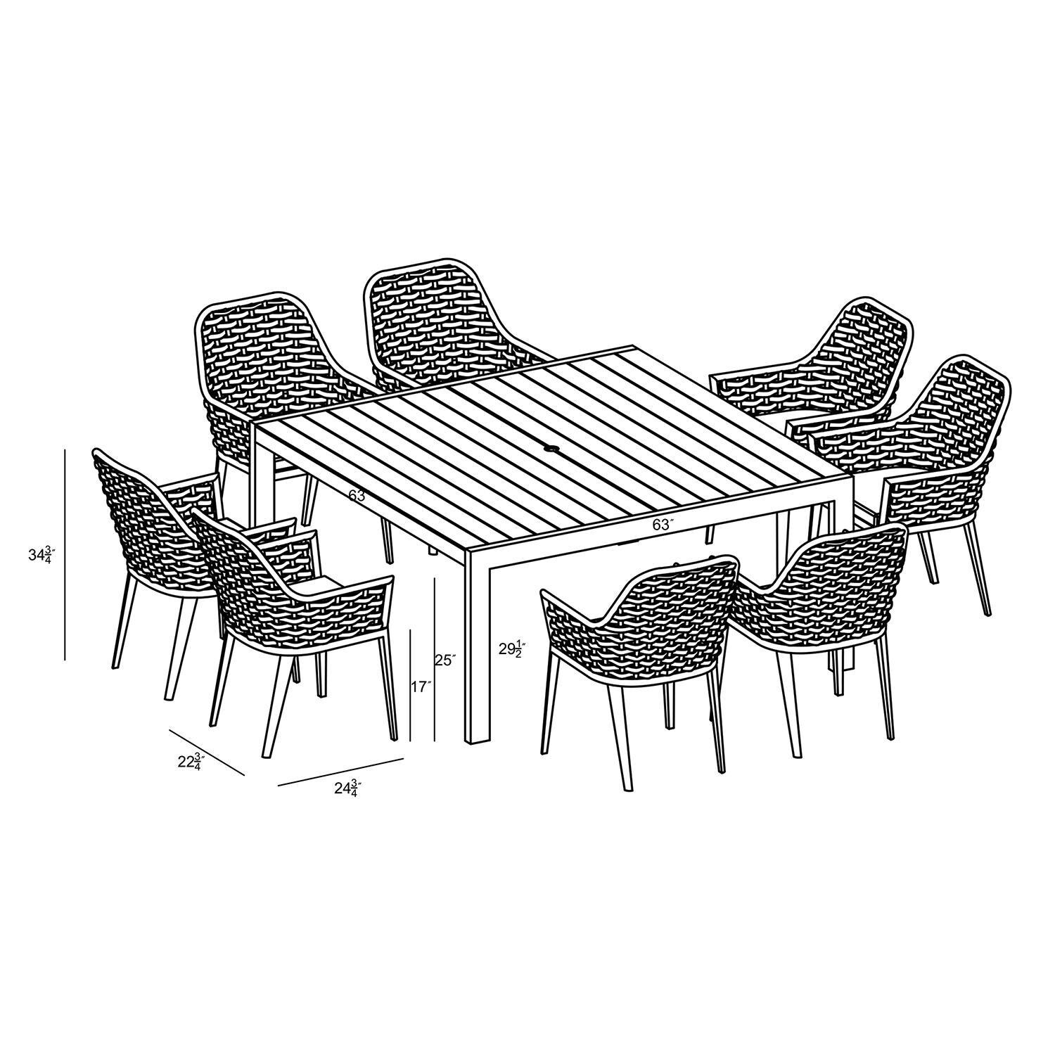 Chloe Bay 8 Seat Aluminum Square Dining Set in Black by Lakeview - Dimensional thumbnail