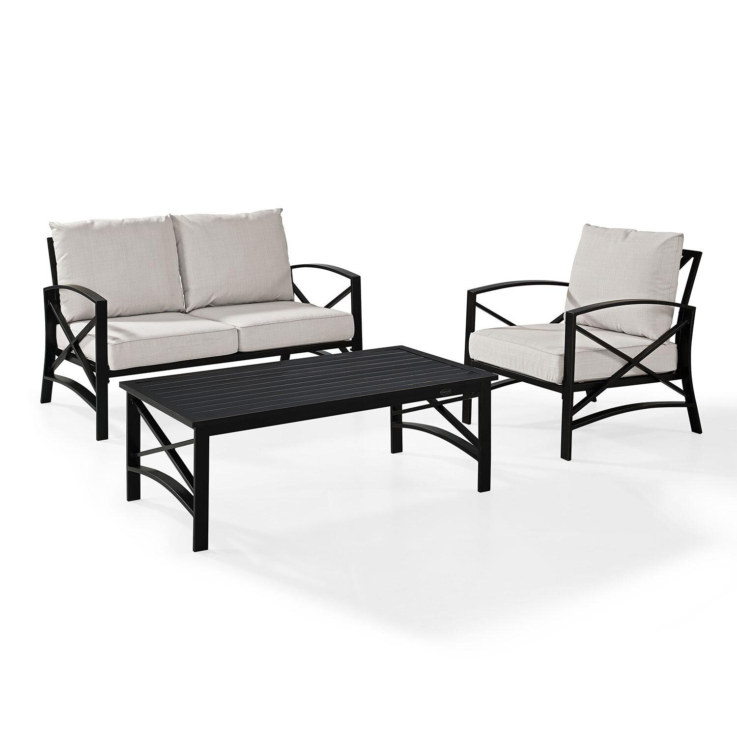 Ultimate Patio UP-82247BZ-OL 3Pc Outdoor Loveseat Patio Furniture Set in Oatmeal - Display - White Background thumbnail