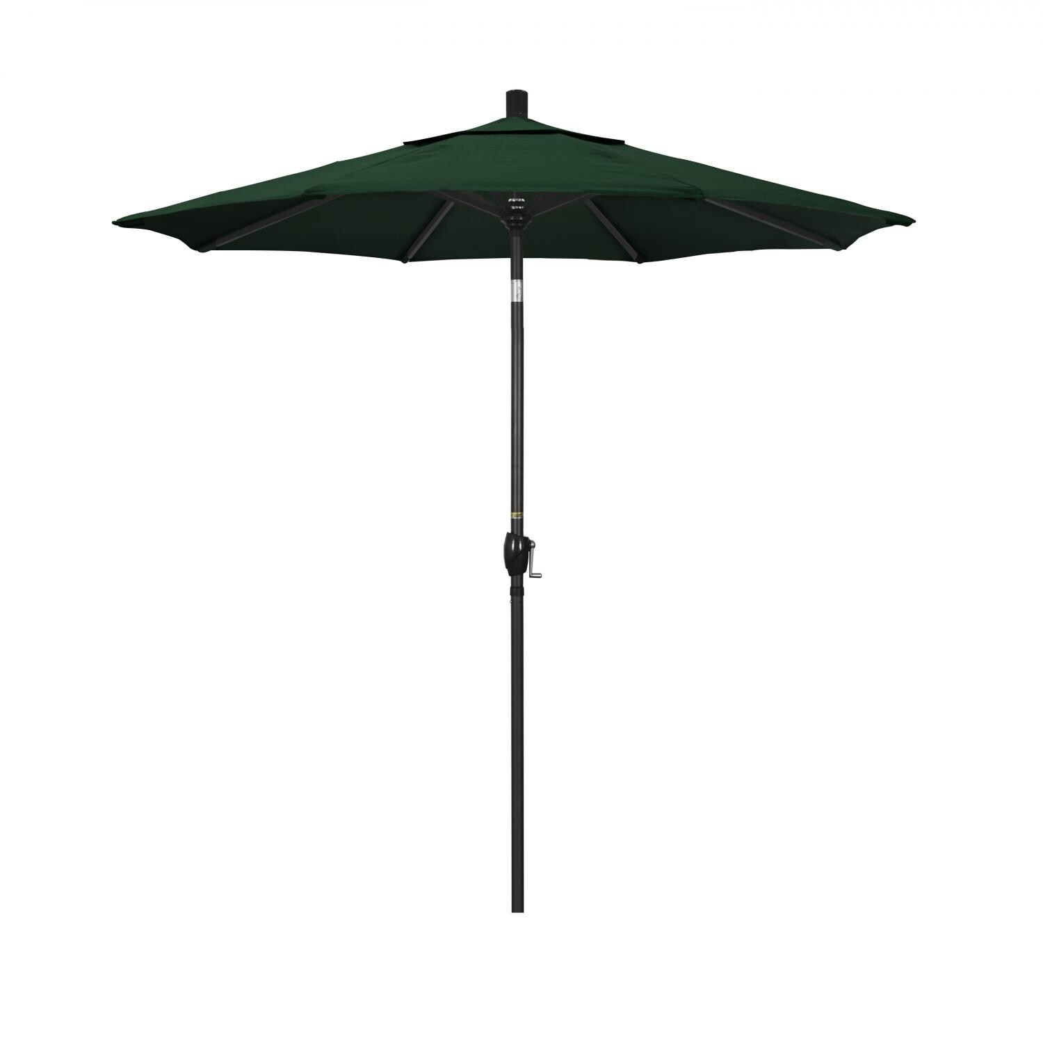 California Umbrella 7.5 Ft. Octagonal Aluminum Push Button Tilt Patio Umbrella W/ Crank Lift & Aluminum Ribs - Stone Black Frame / Sunbrella Canvas Forest Green Canopy